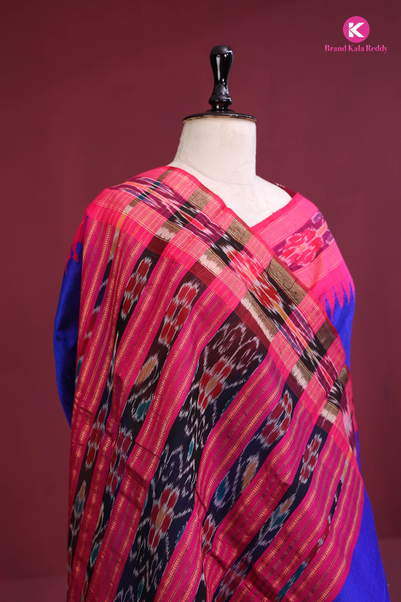 Azure Dream: Contemporary Moonga Silk Saree with Ikkat Detailing
