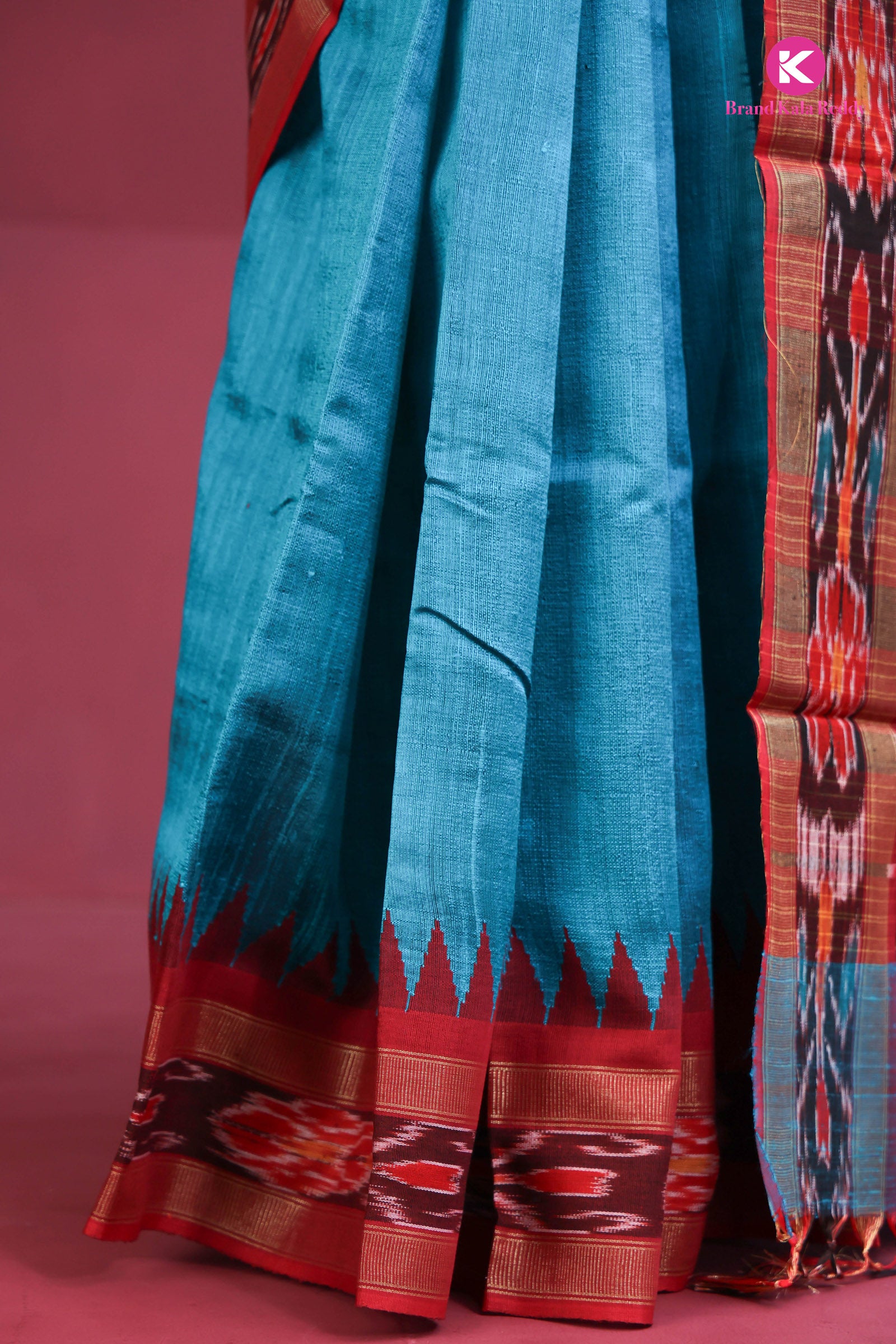 Crimson Wave: Moonga Tussar Elegance in Teal