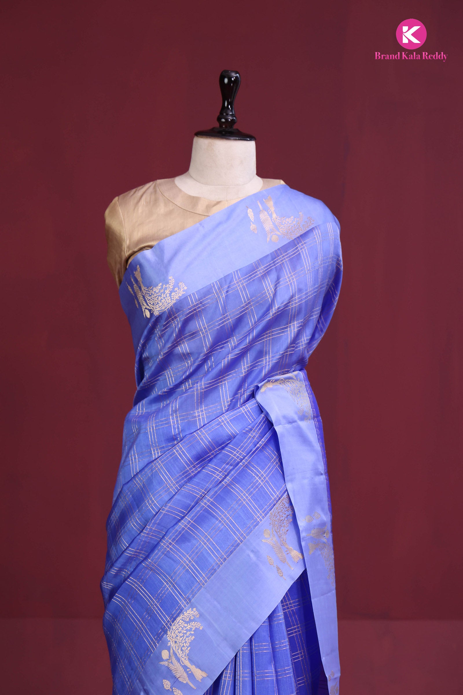 Royal Grace – Periwinkle Checked Banarsi Silk Saree