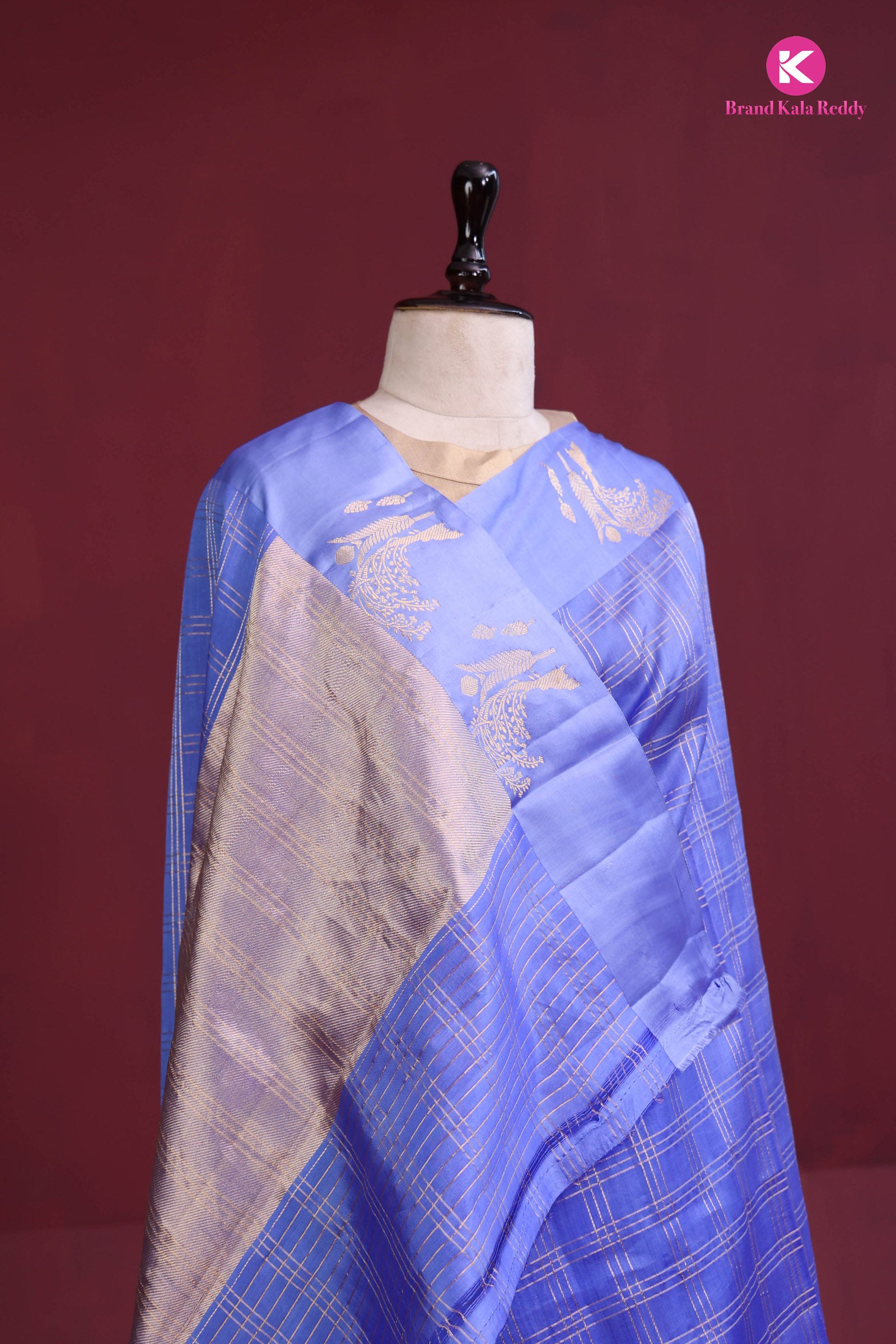 Royal Grace – Periwinkle Checked Banarsi Silk Saree