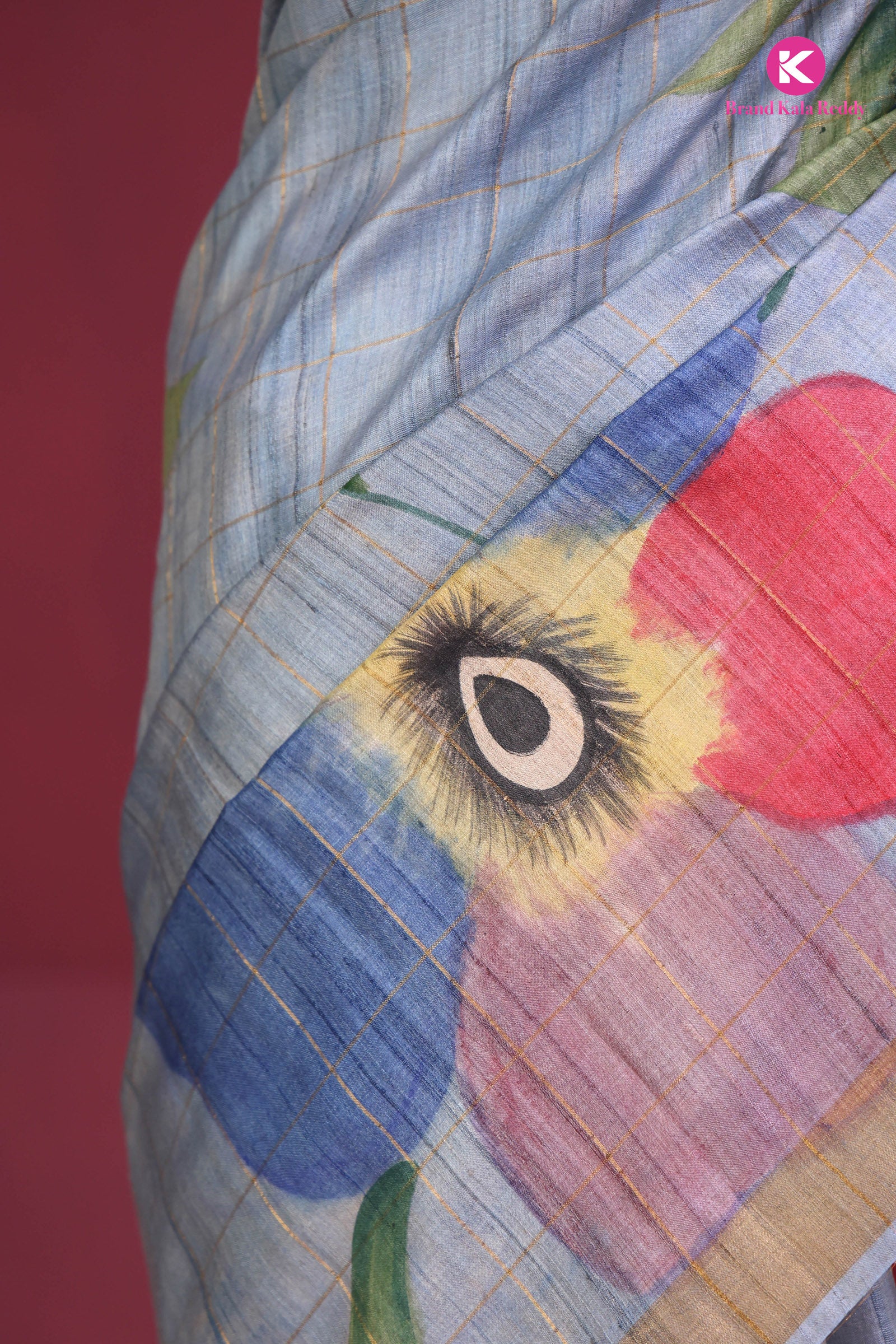Handpainted Grey Tussar Saree