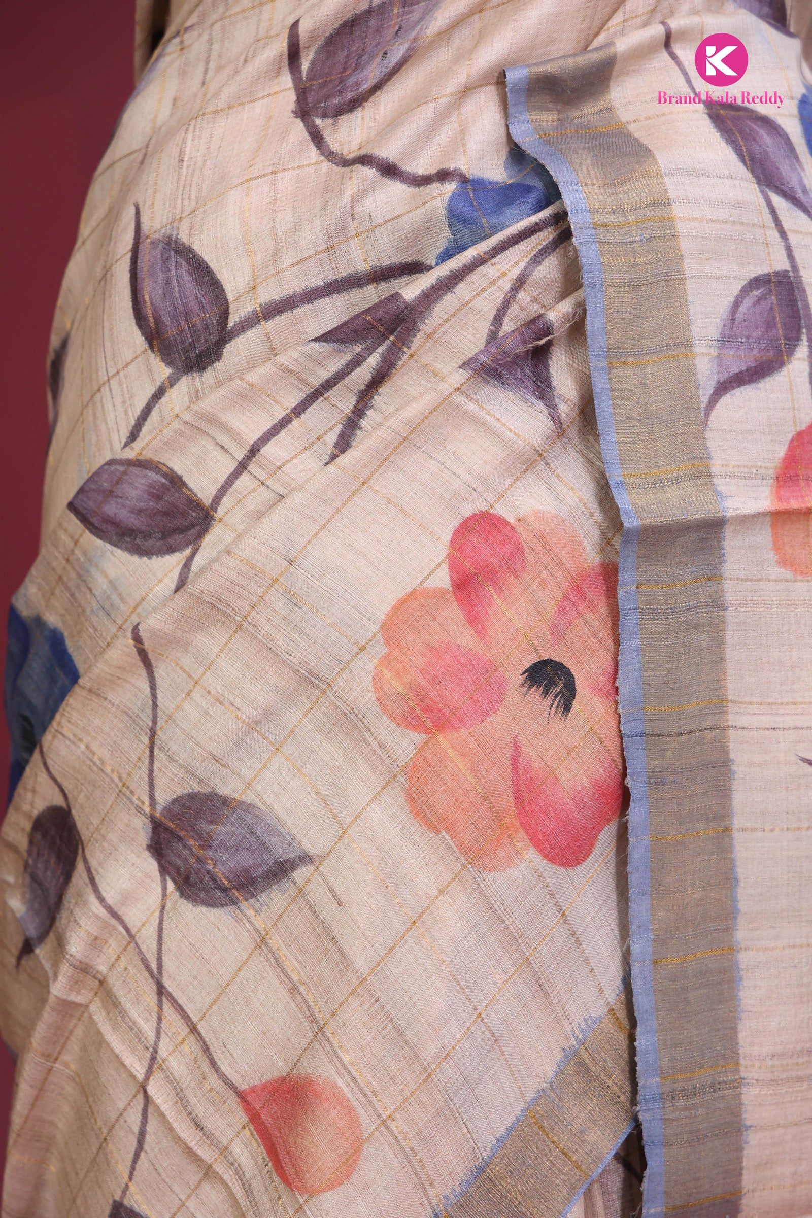 Beige Hand-Painted Tusaar Flower Motifs