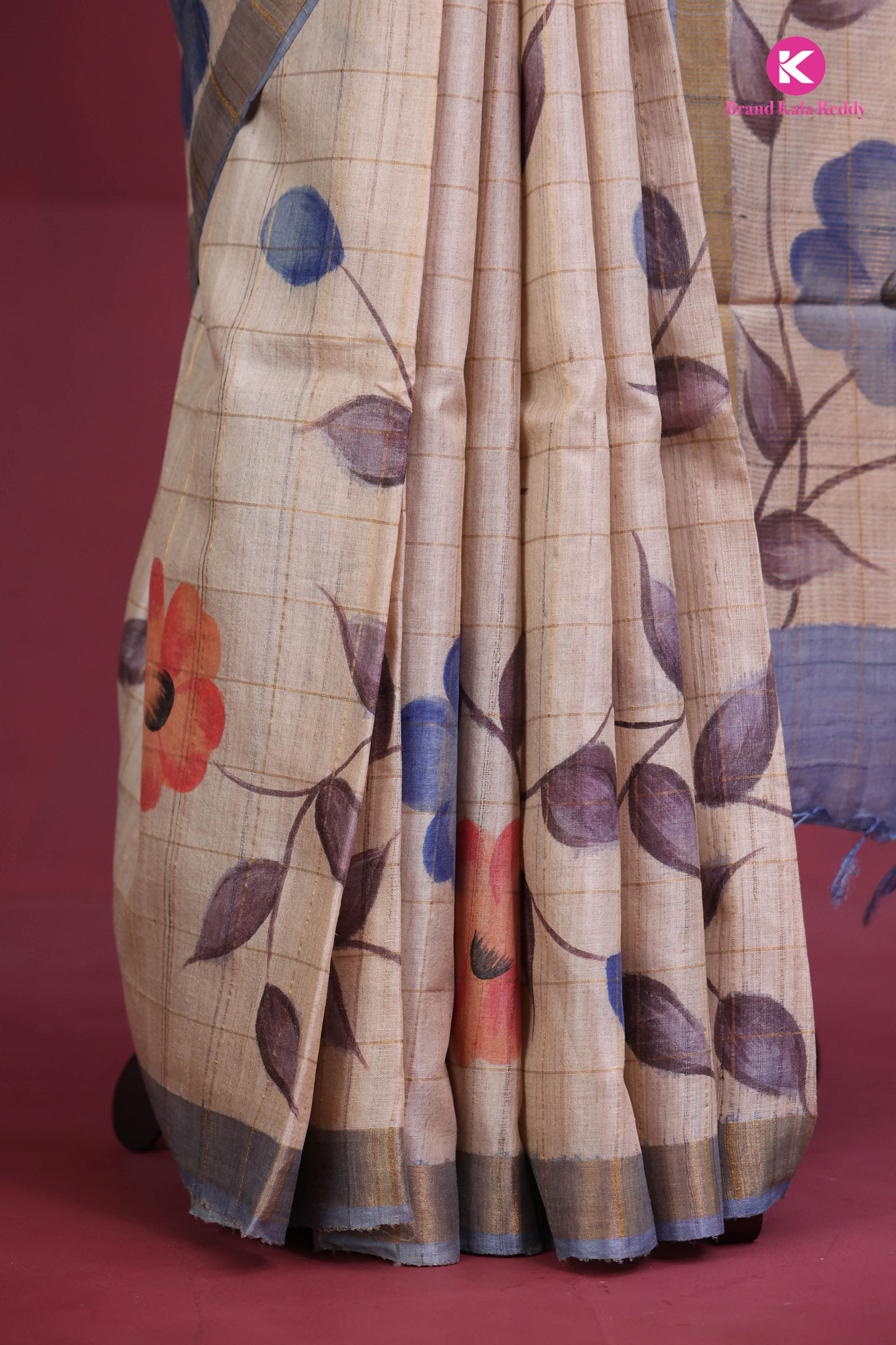 Beige Hand-Painted Tusaar Flower Motifs
