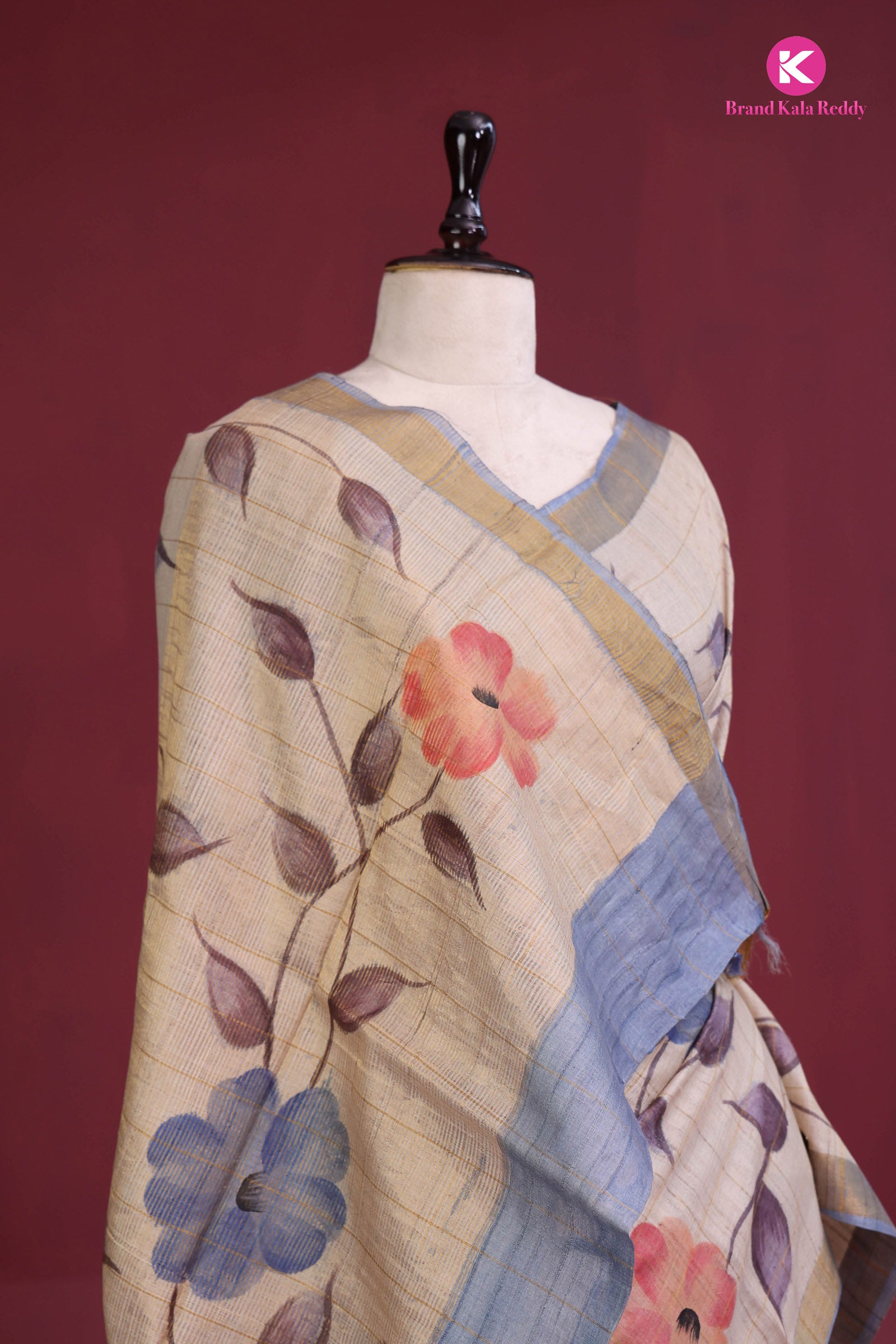 Beige Hand-Painted Tusaar Flower Motifs