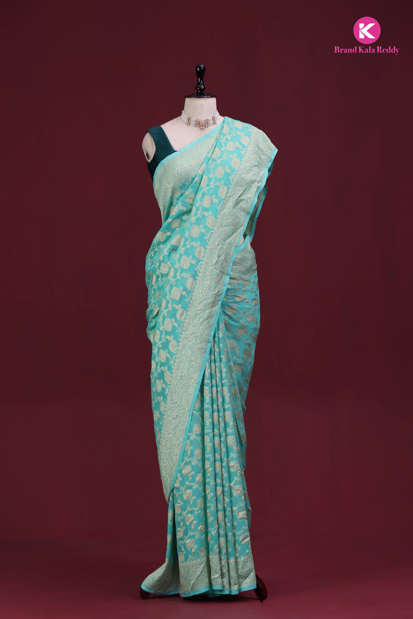 Cyan georgette Banarasi Silk Saree