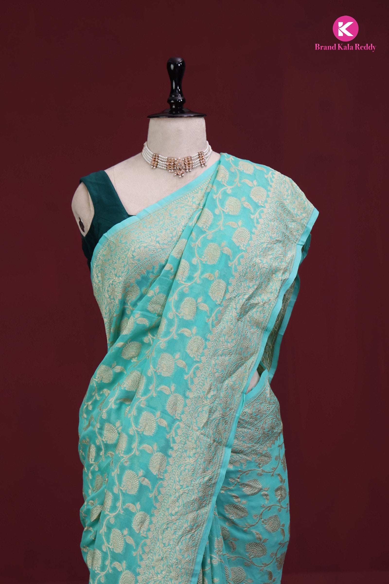 Cyan georgette Banarasi Silk Saree