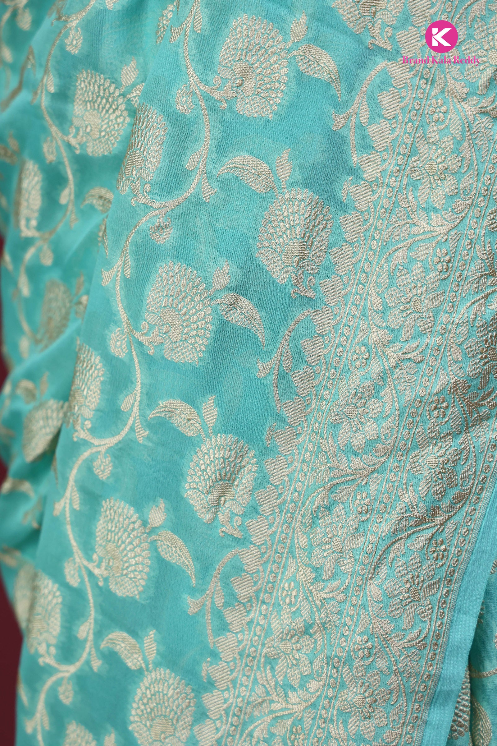 Cyan georgette Banarasi Silk Saree