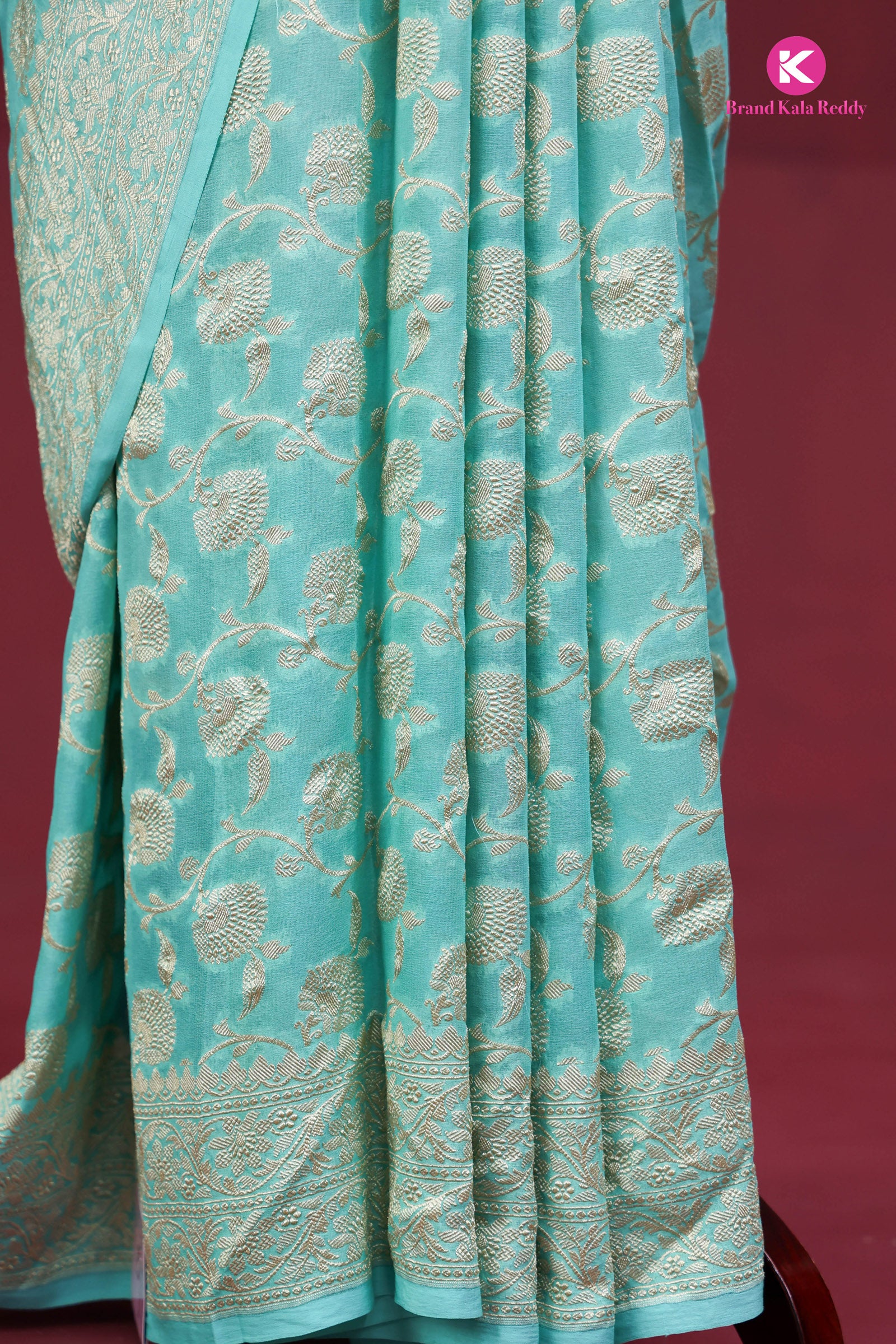 Cyan georgette Banarasi Silk Saree