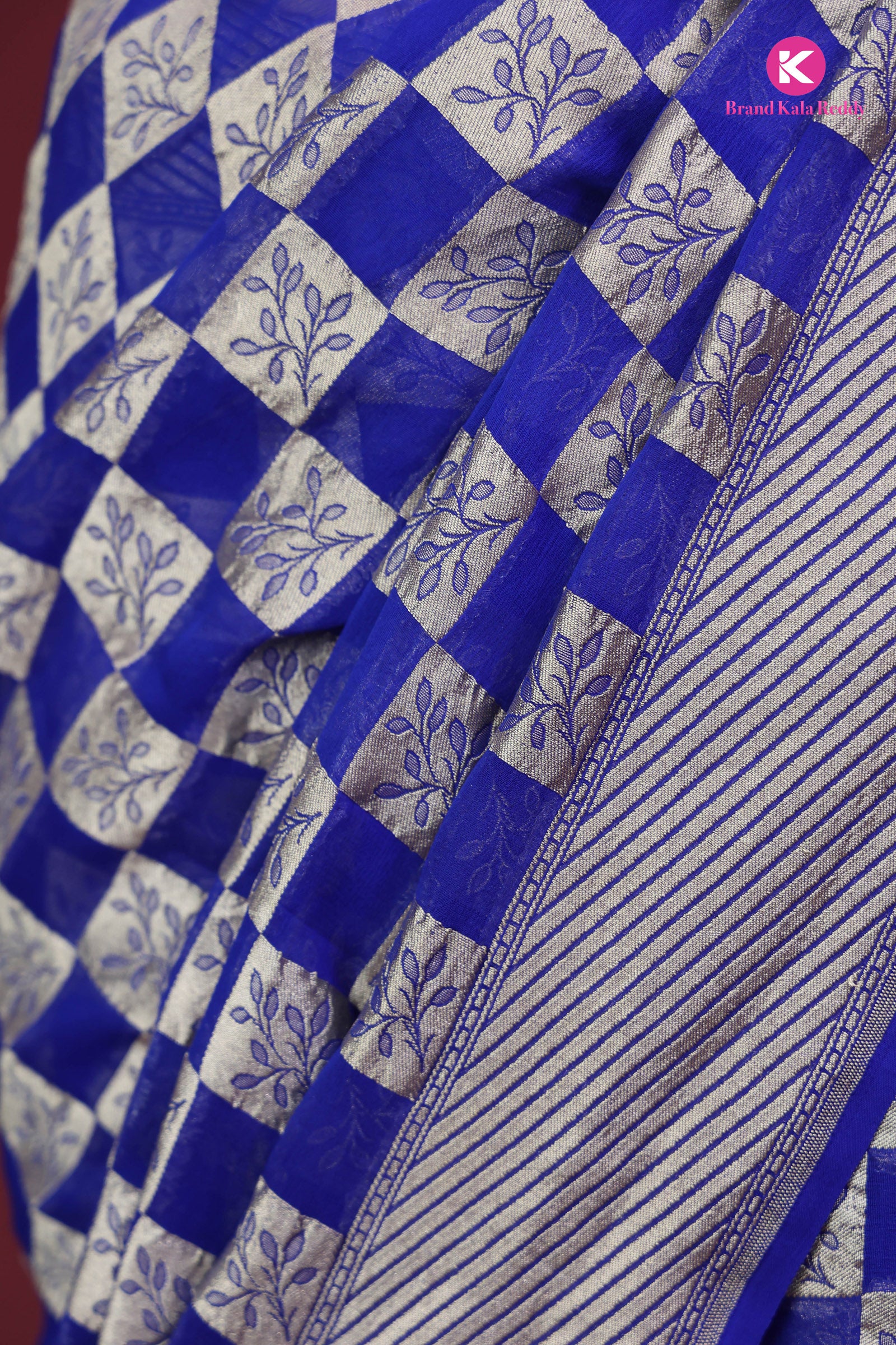 Royal Blue Georgette Banarasi Silk Saree in a Classic Checks Pattern