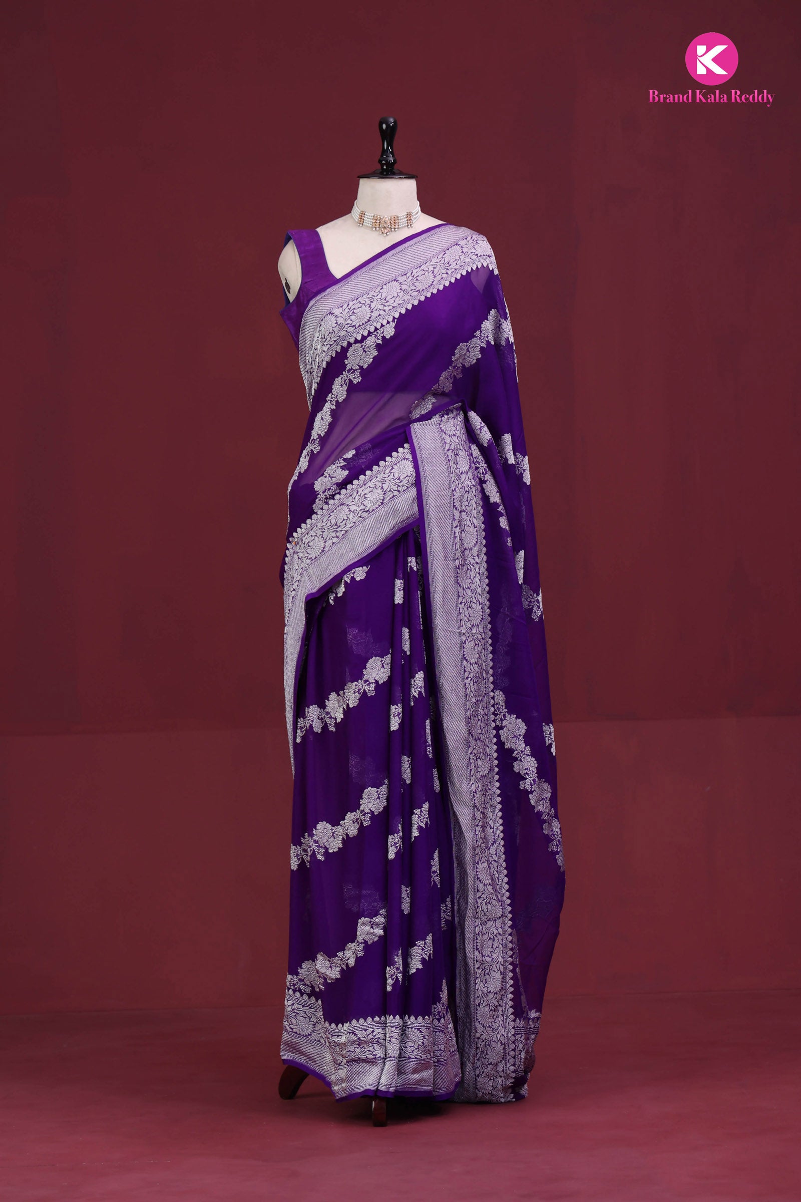 Violet Georgette Banarasi Silk Saree