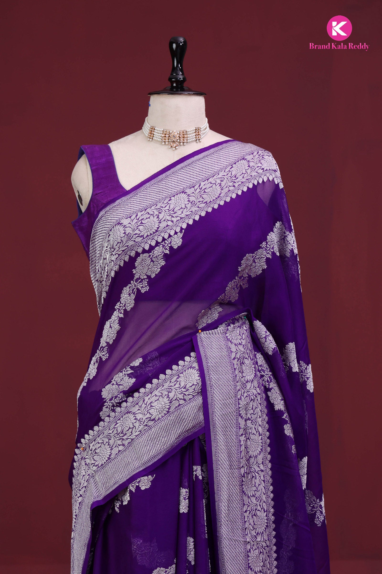 Violet Georgette Banarasi Silk Saree