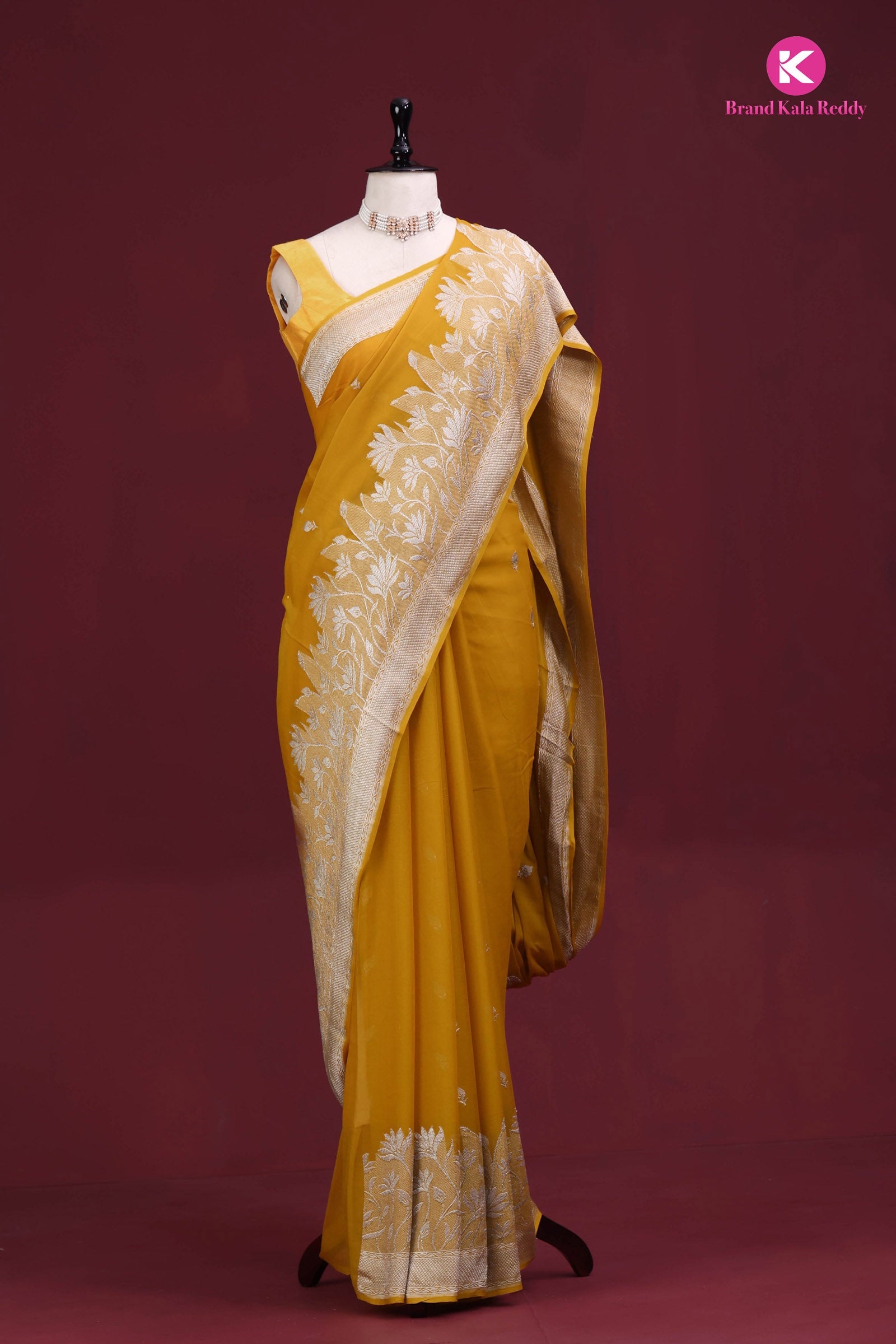 Mustard Yellow Georgette Banarasi Silk Saree