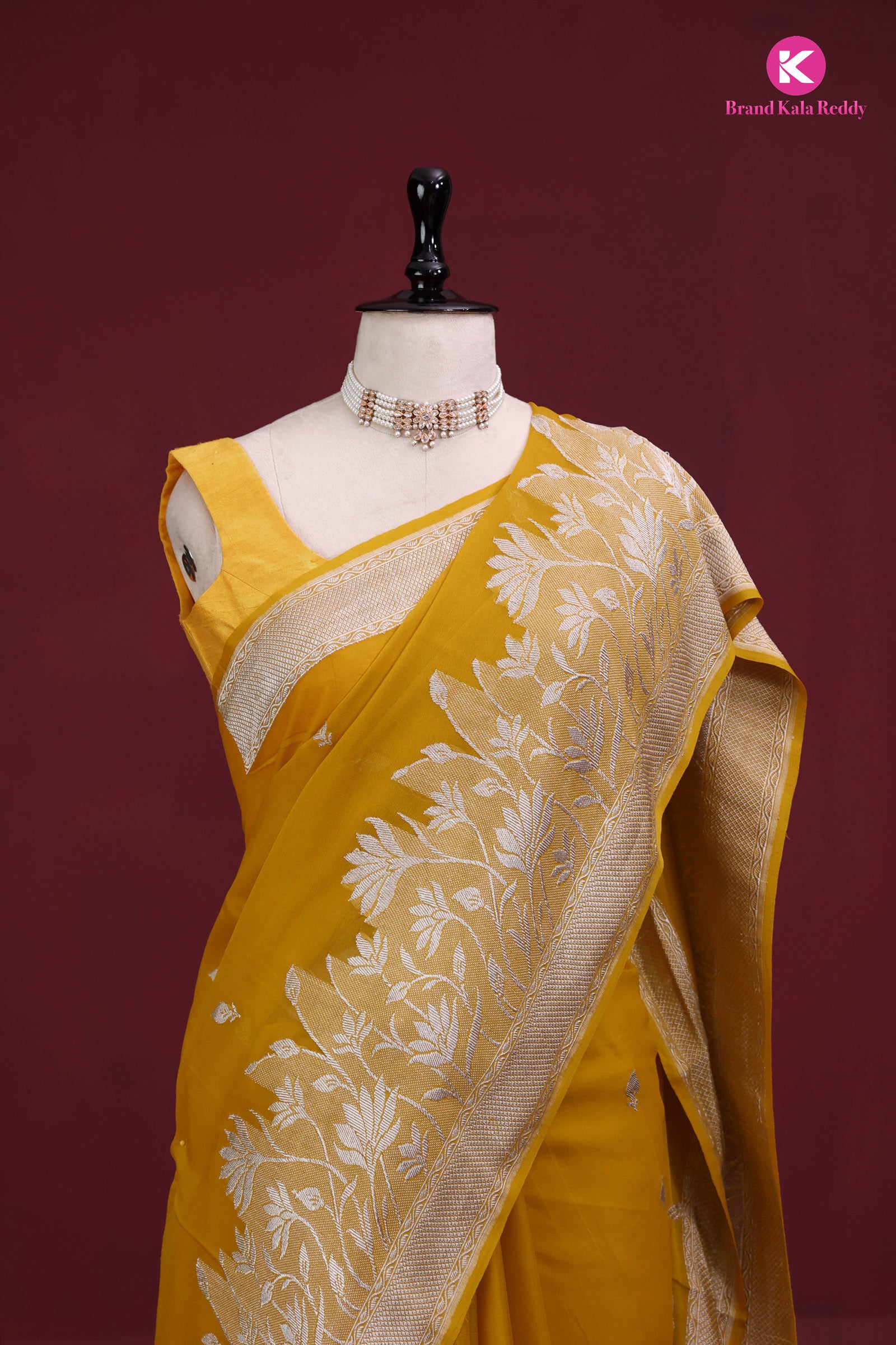 Mustard Yellow Georgette Banarasi Silk Saree