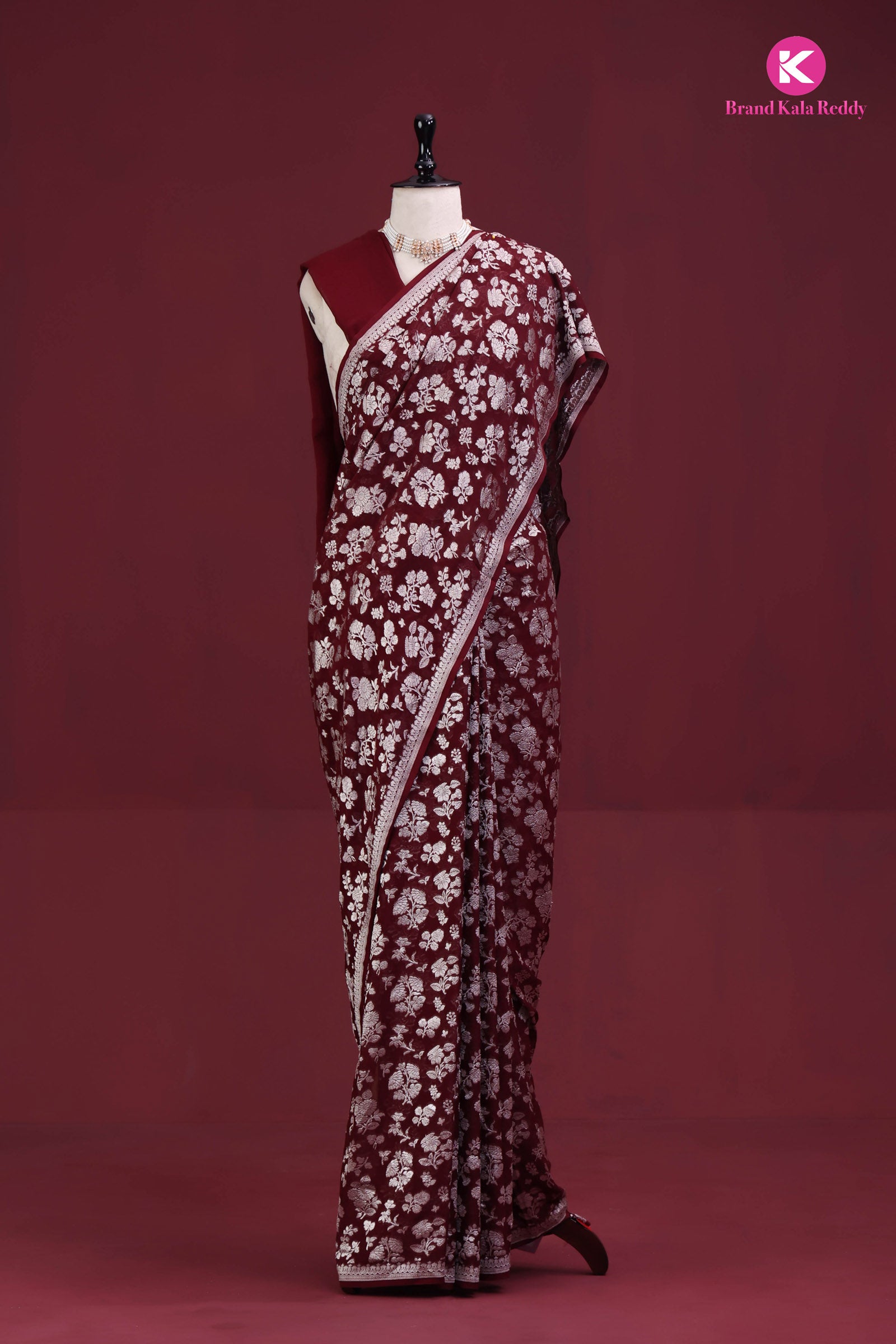 Maroon Georgette Banarasi Silk Saree