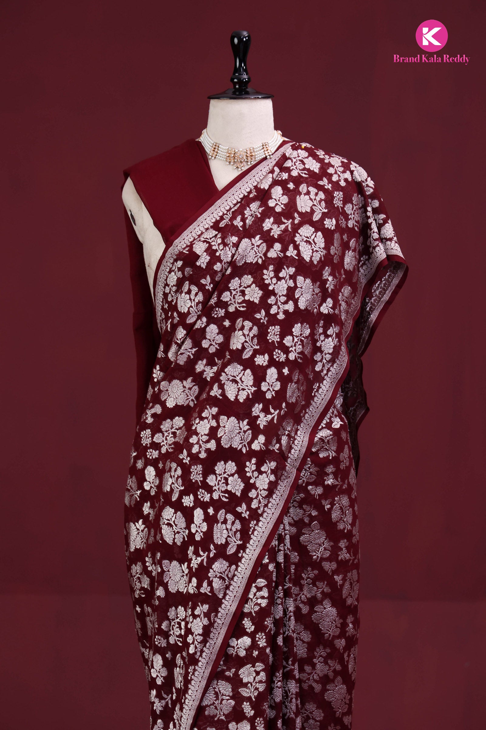 Maroon Georgette Banarasi Silk Saree