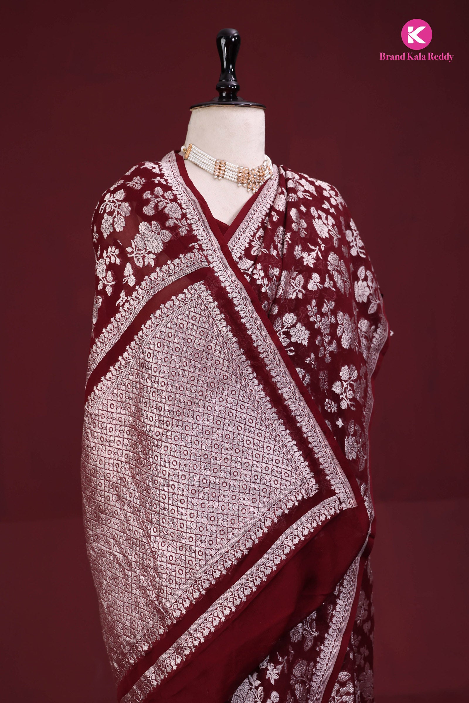Maroon Georgette Banarasi Silk Saree
