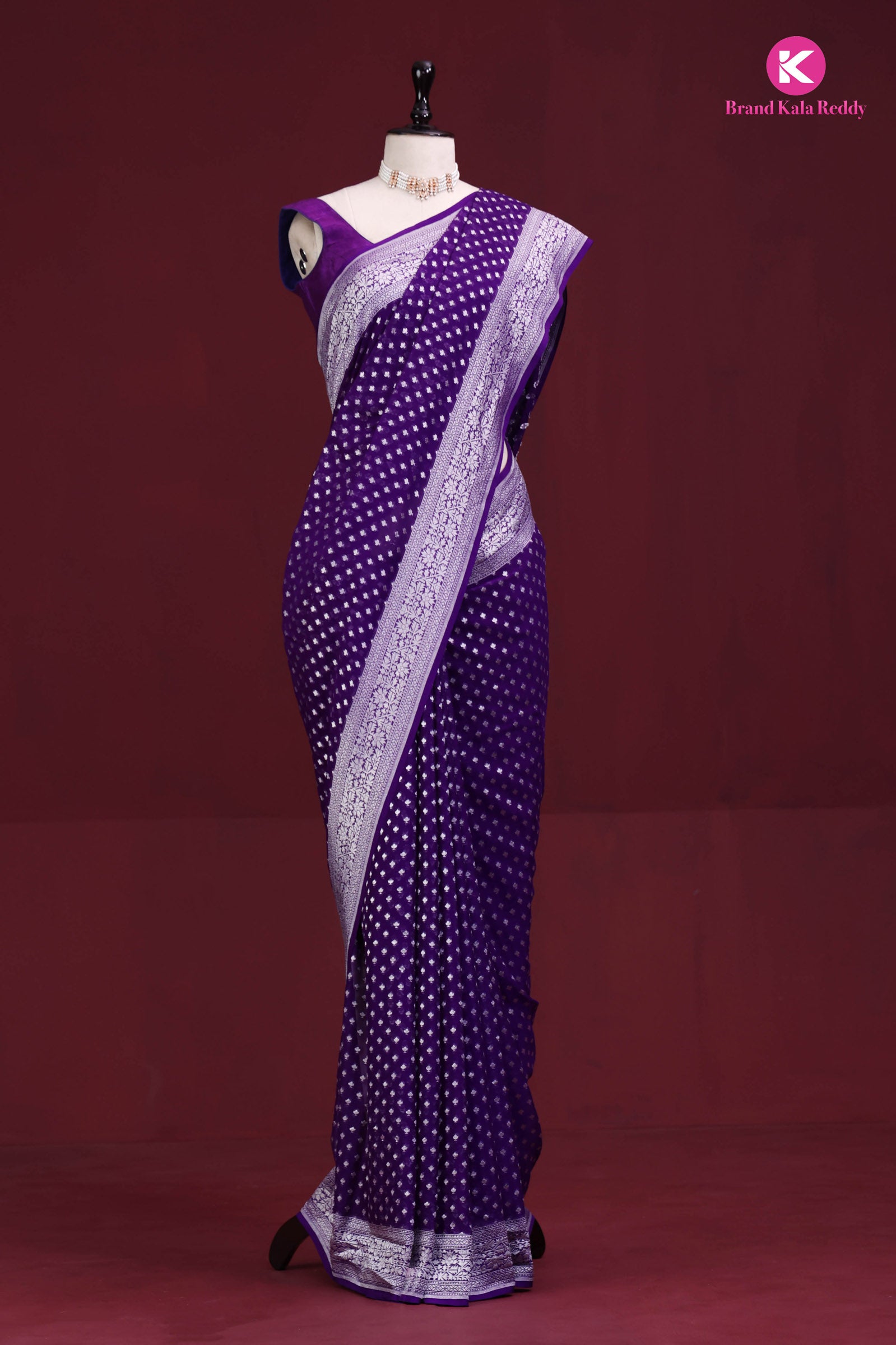 Violet Georgette Banarasi Silk Saree