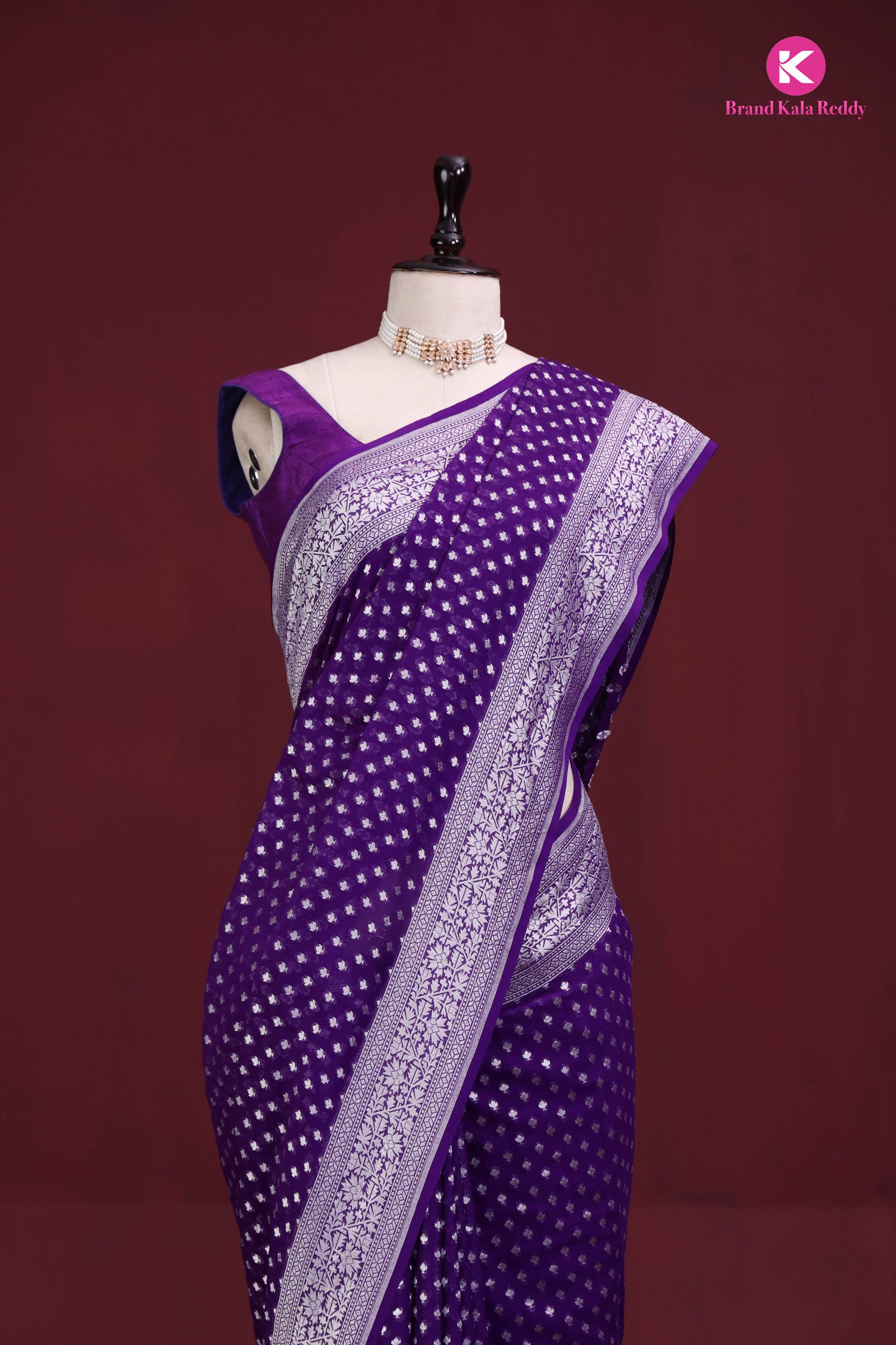 Violet Georgette Banarasi Silk Saree