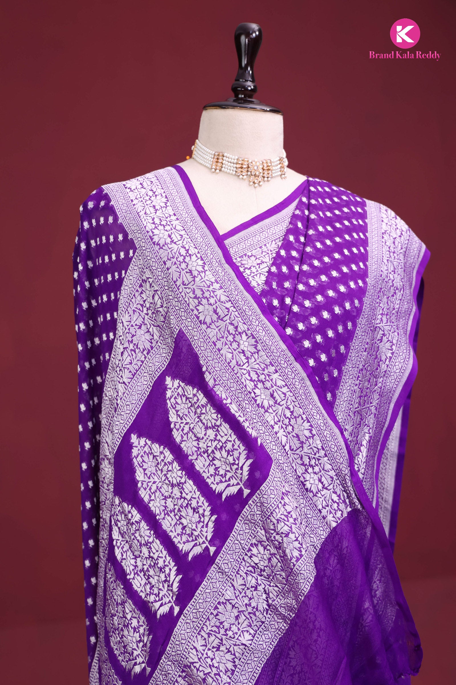 Violet Georgette Banarasi Silk Saree