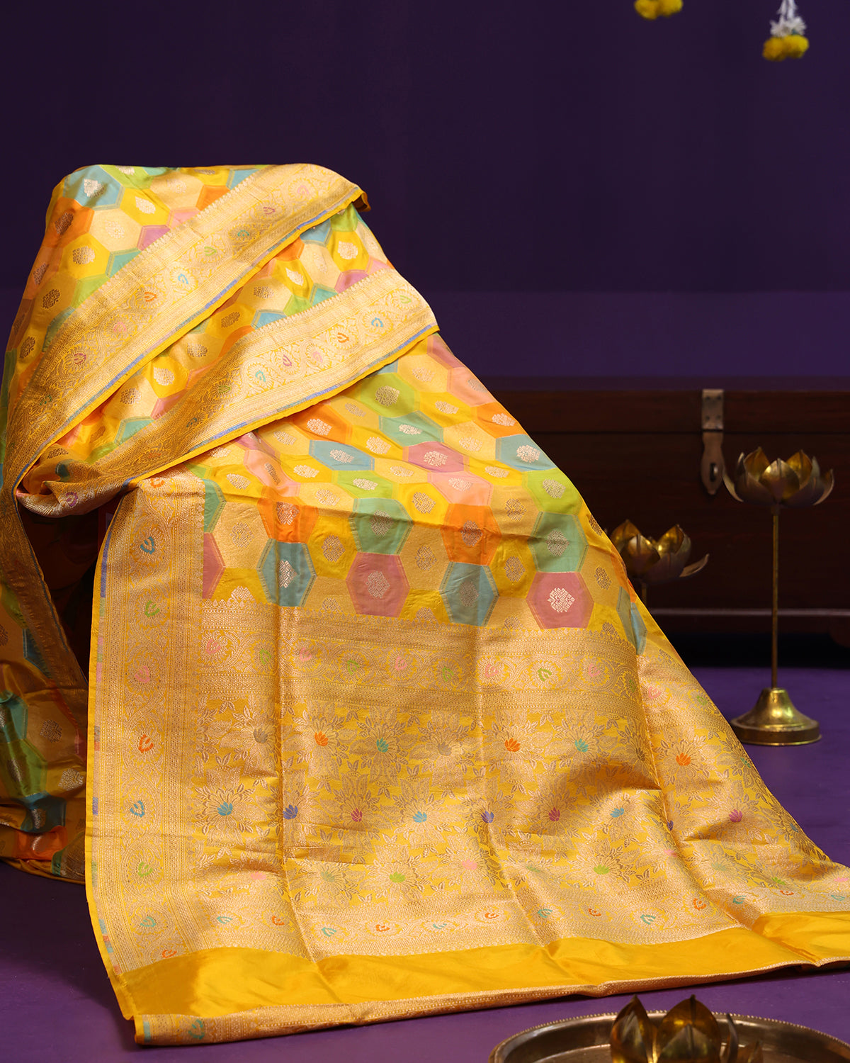 Yellow Banarasi Rangkat Silk Saree