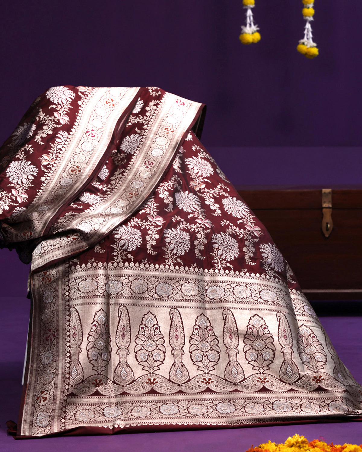 Burnt  Maroon Banarasi Saree