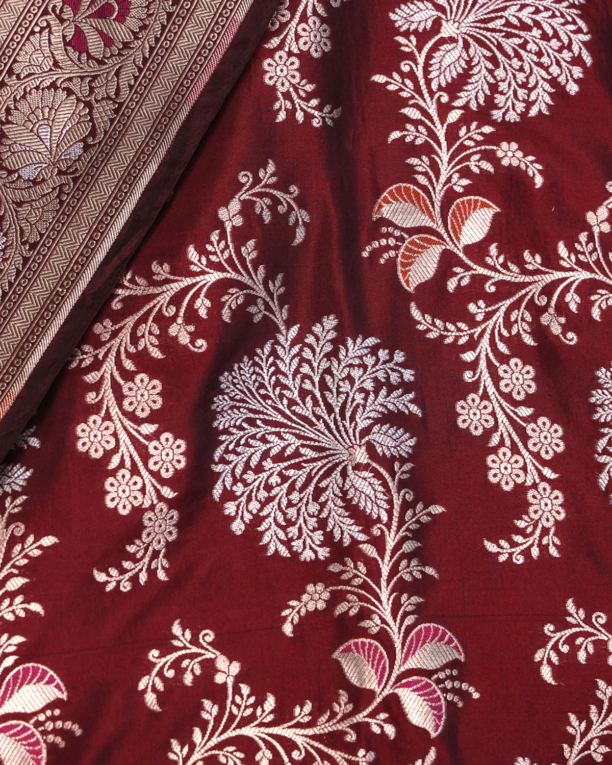 Burnt  Maroon Banarasi Saree