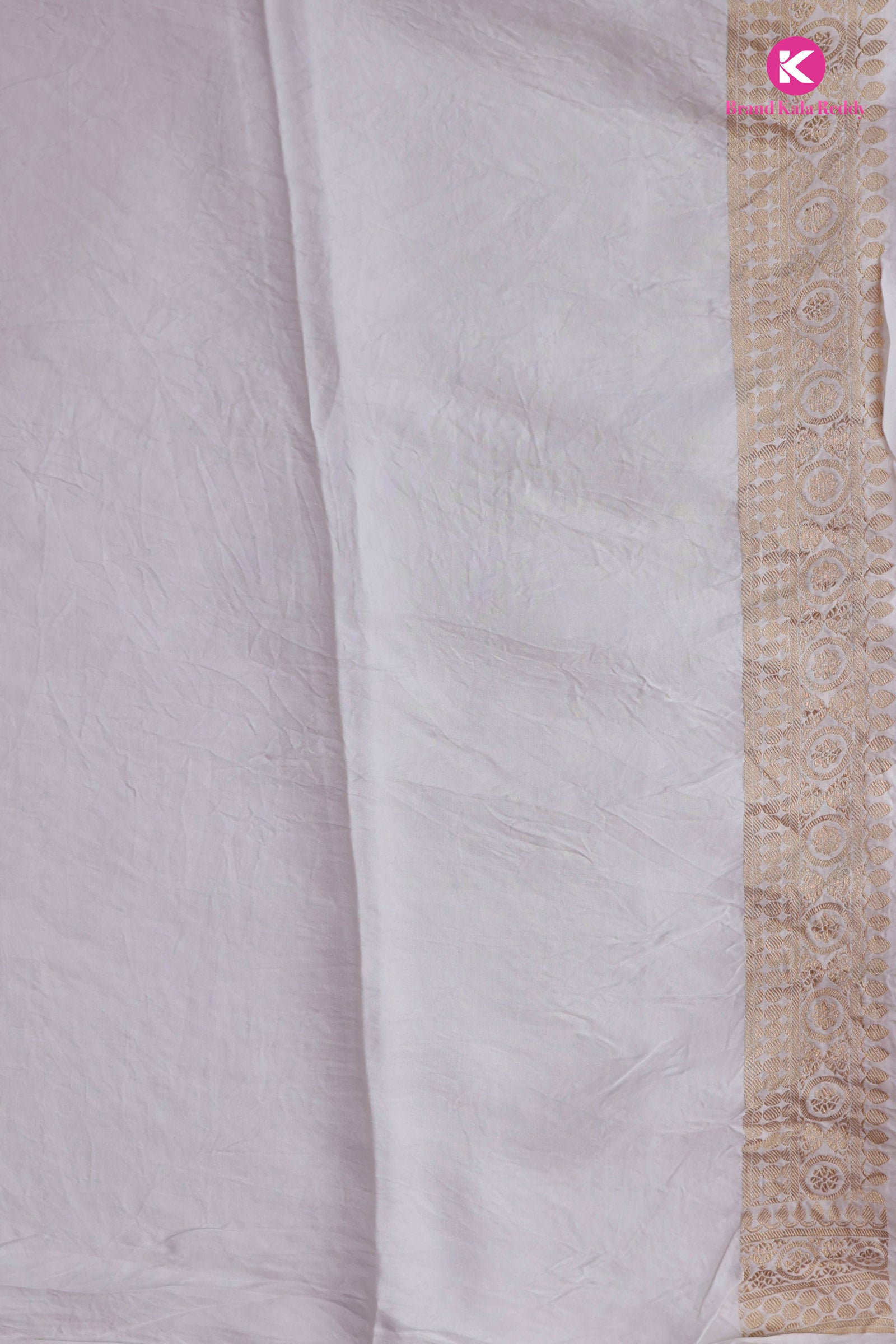 White Georgette Banarasi Silk Saree with Gold Stripes