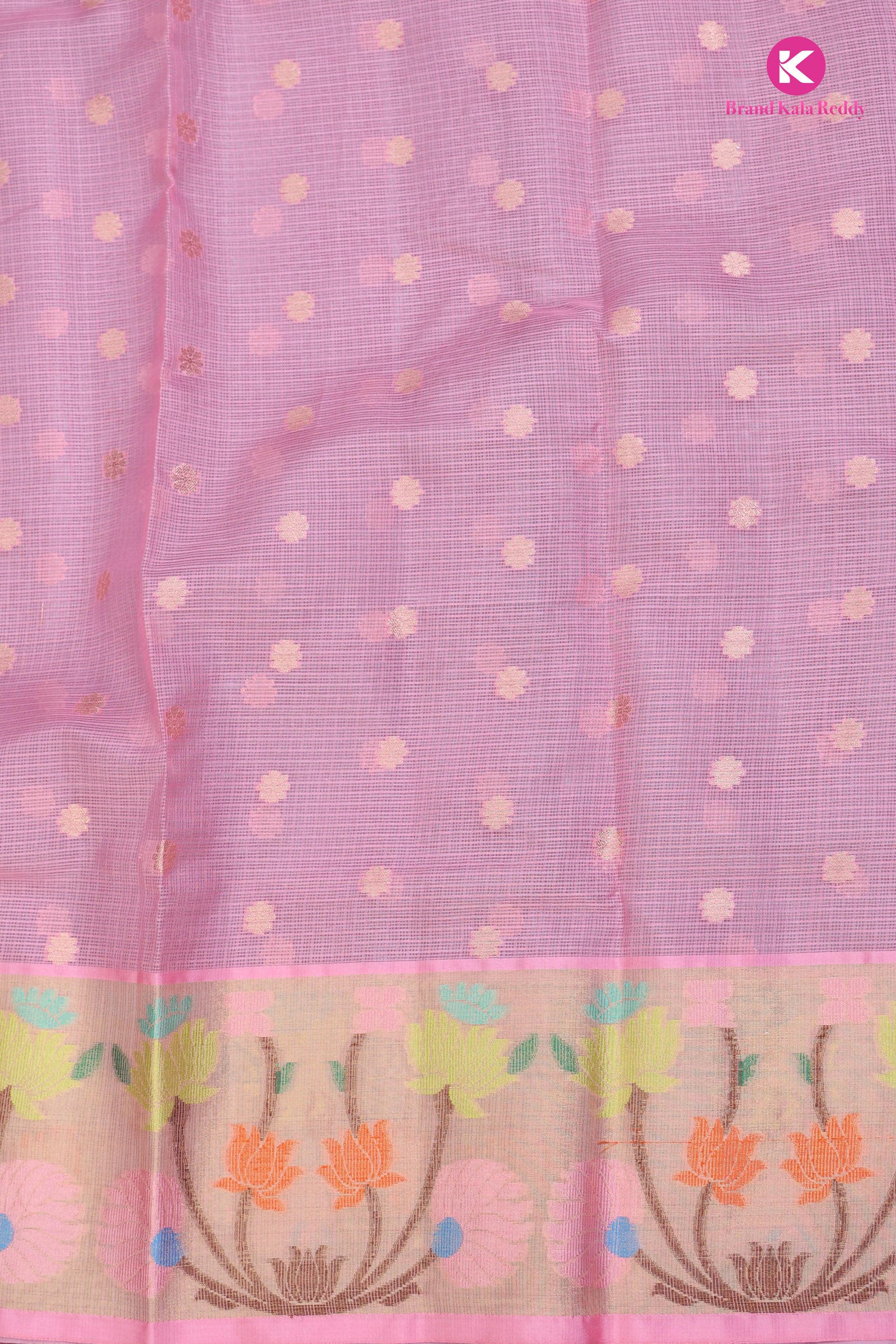 Cyan Blue Zari Kota Silk Saree with Flower Zari Border