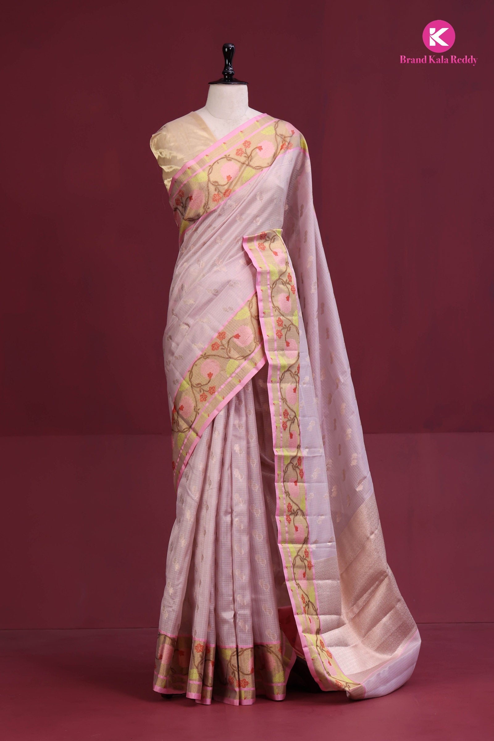 Peach-Pink Zari Kota Saree