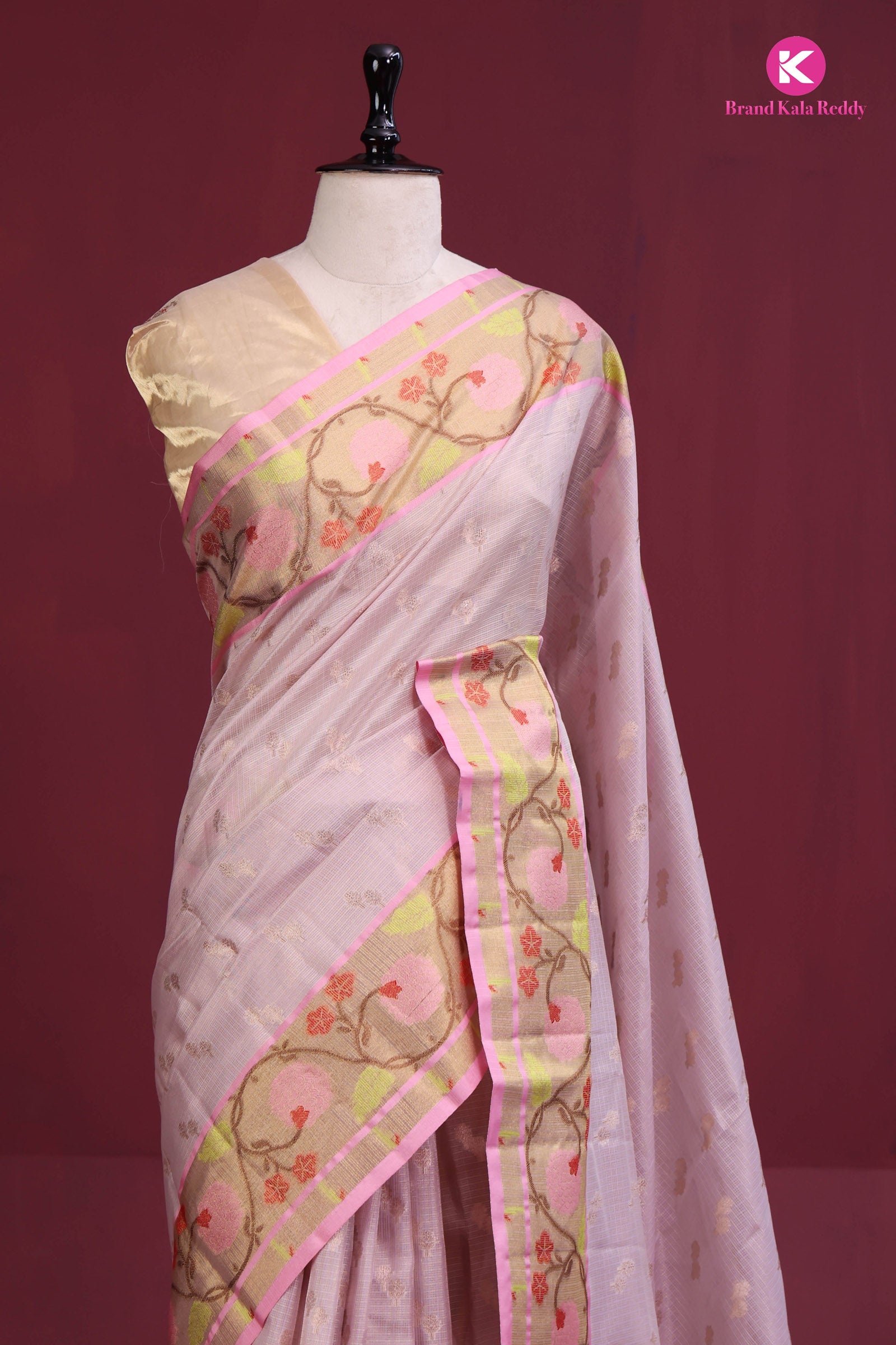 Peach-Pink Zari Kota Saree