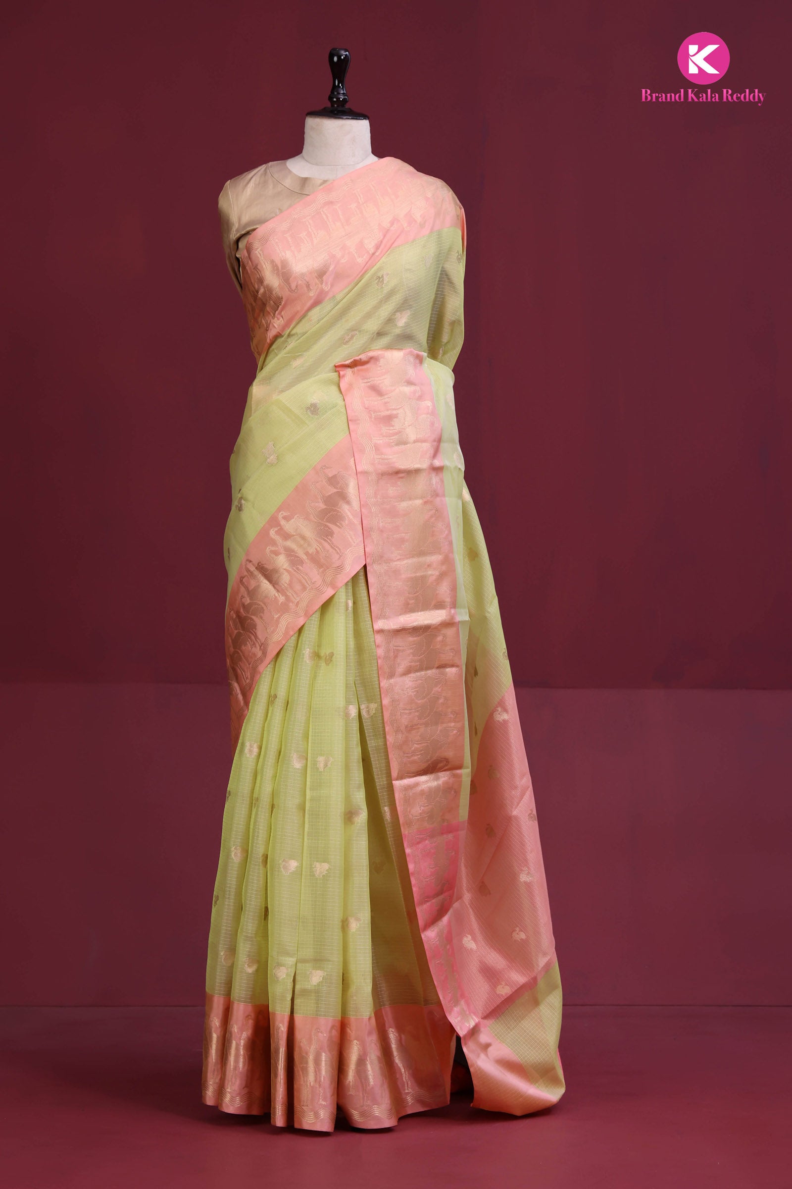 Lemon Yellow zari Kota Silk Saree