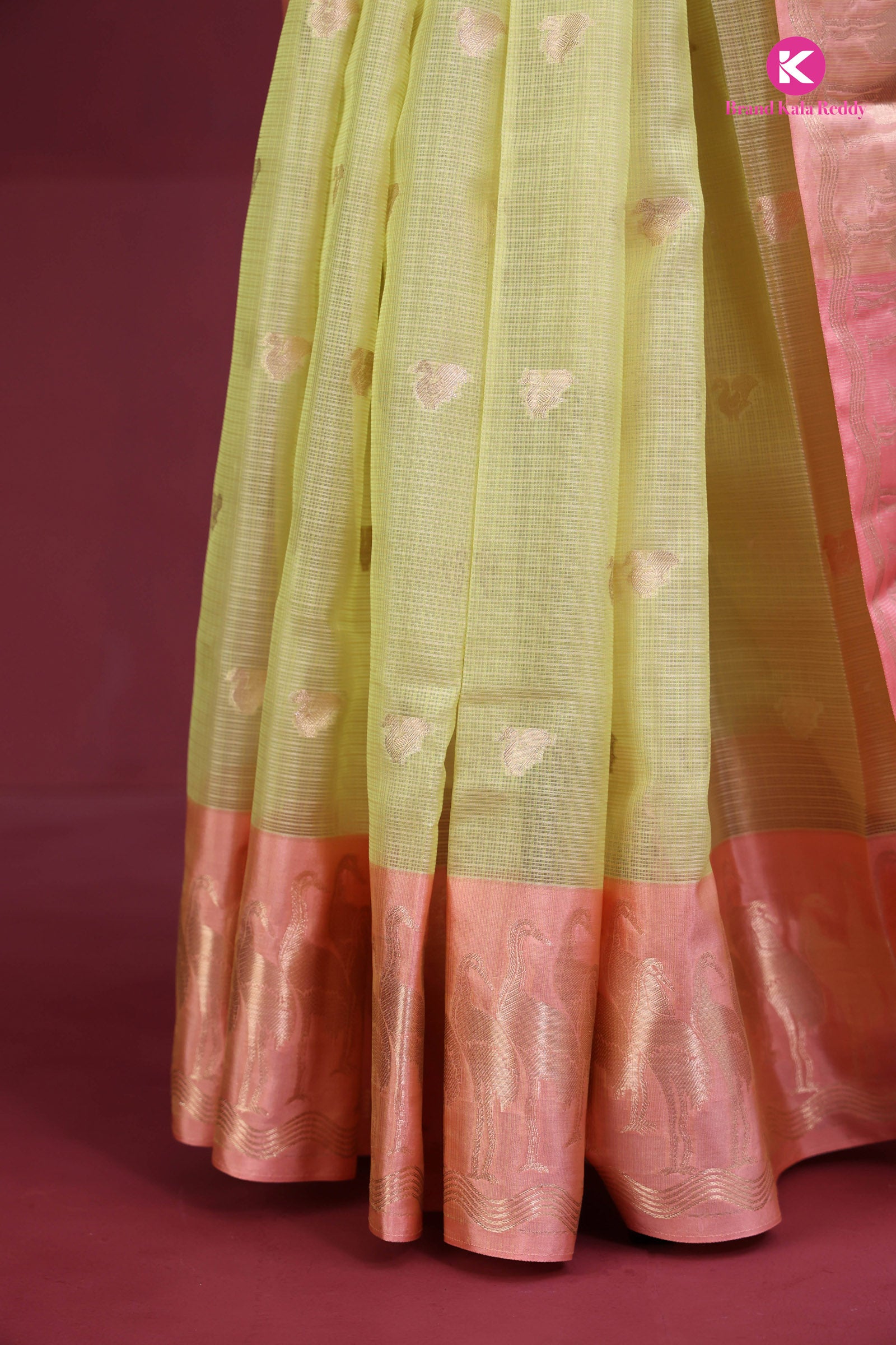 Lemon Yellow zari Kota Silk Saree