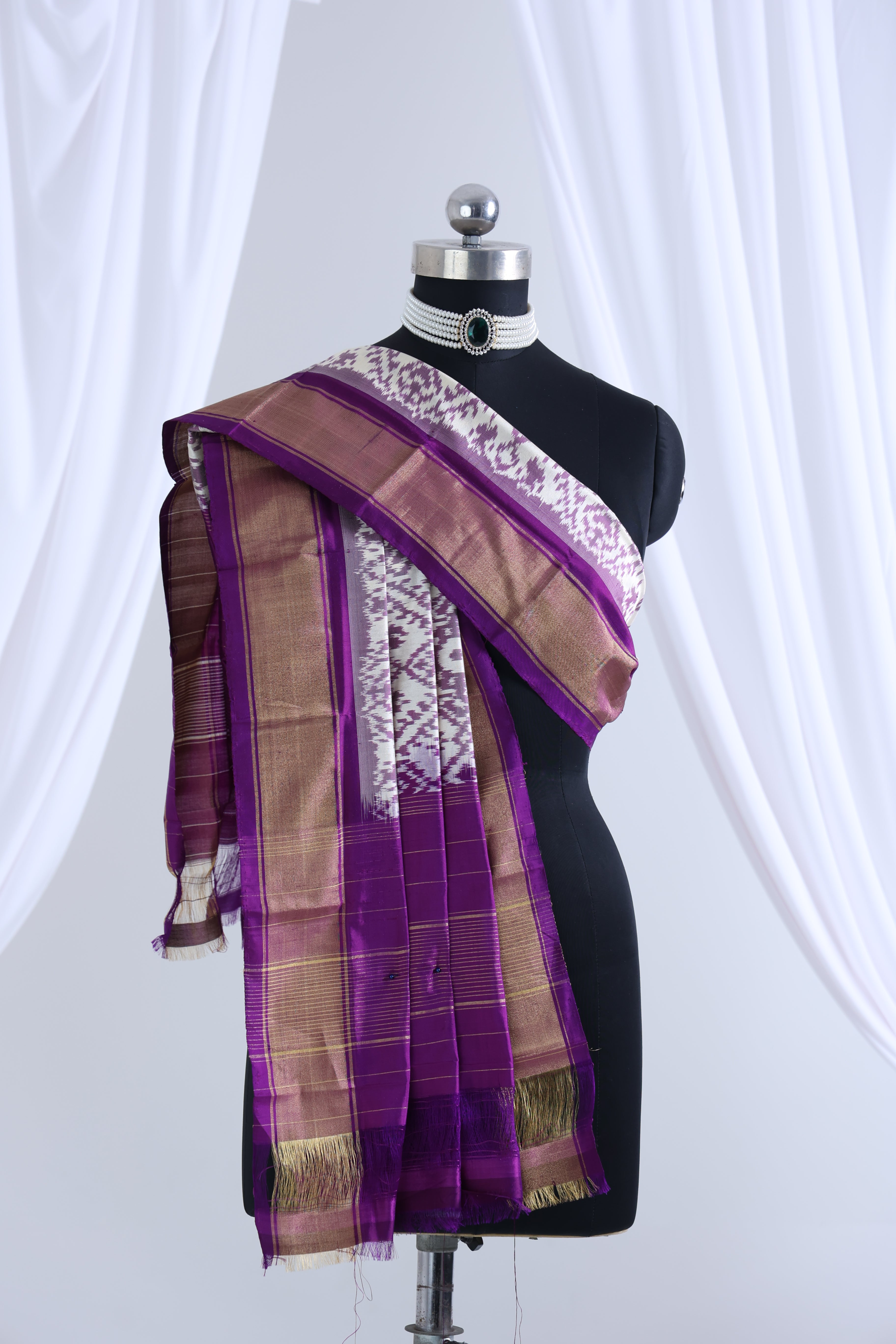 White and violet colour ikkat dupatta