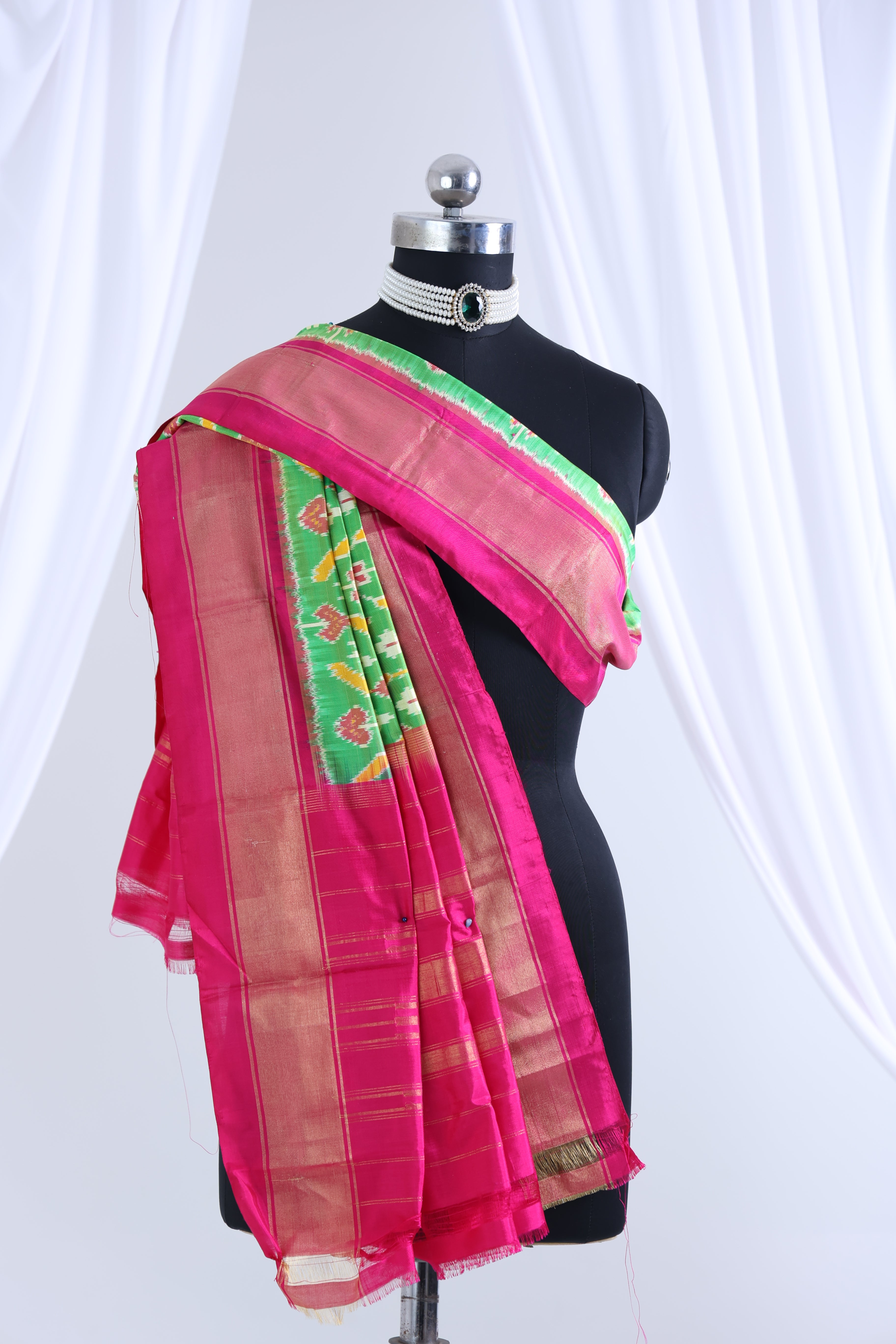 Parrot green with pink colour ikkat dupatta