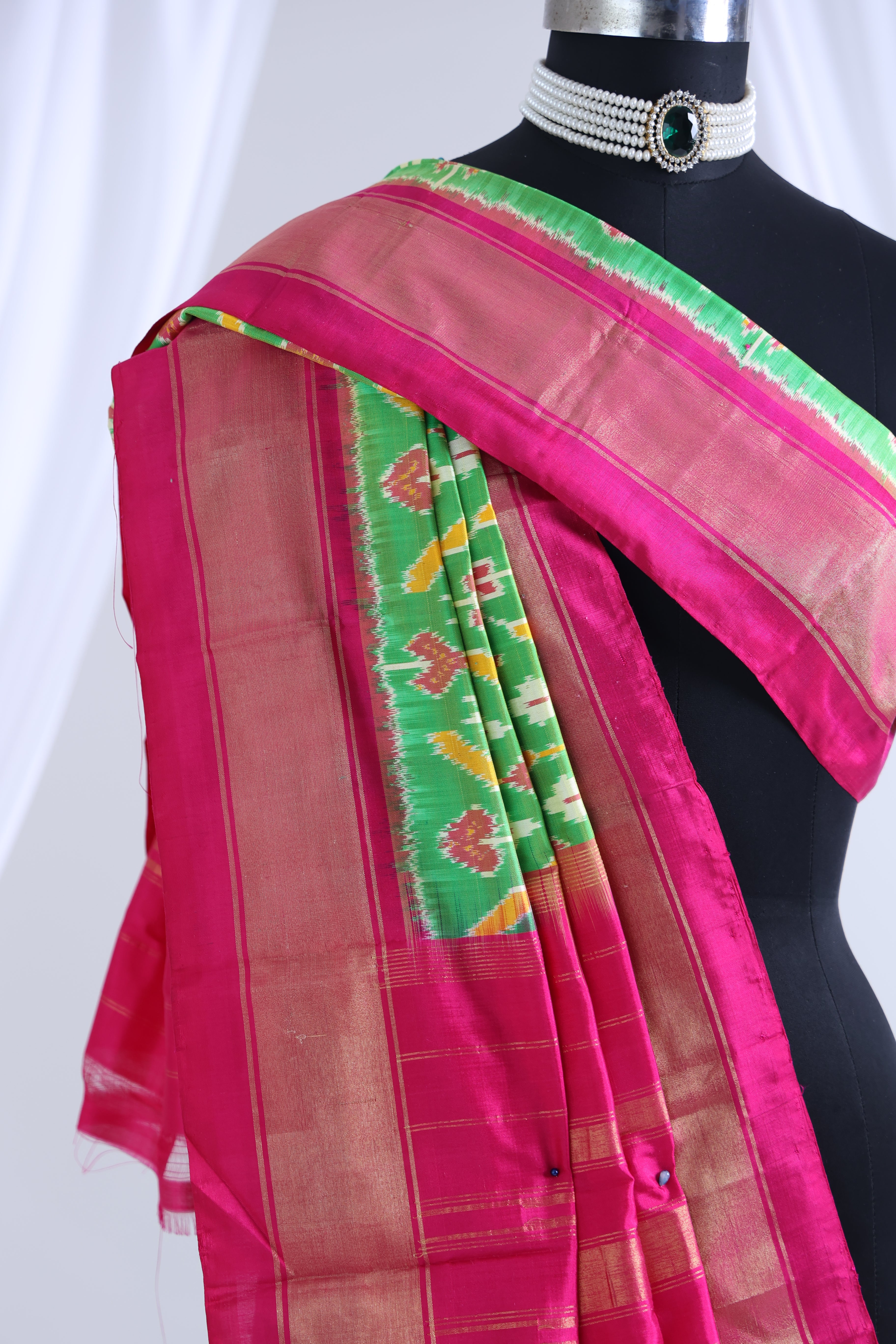 Parrot green with pink colour ikkat dupatta