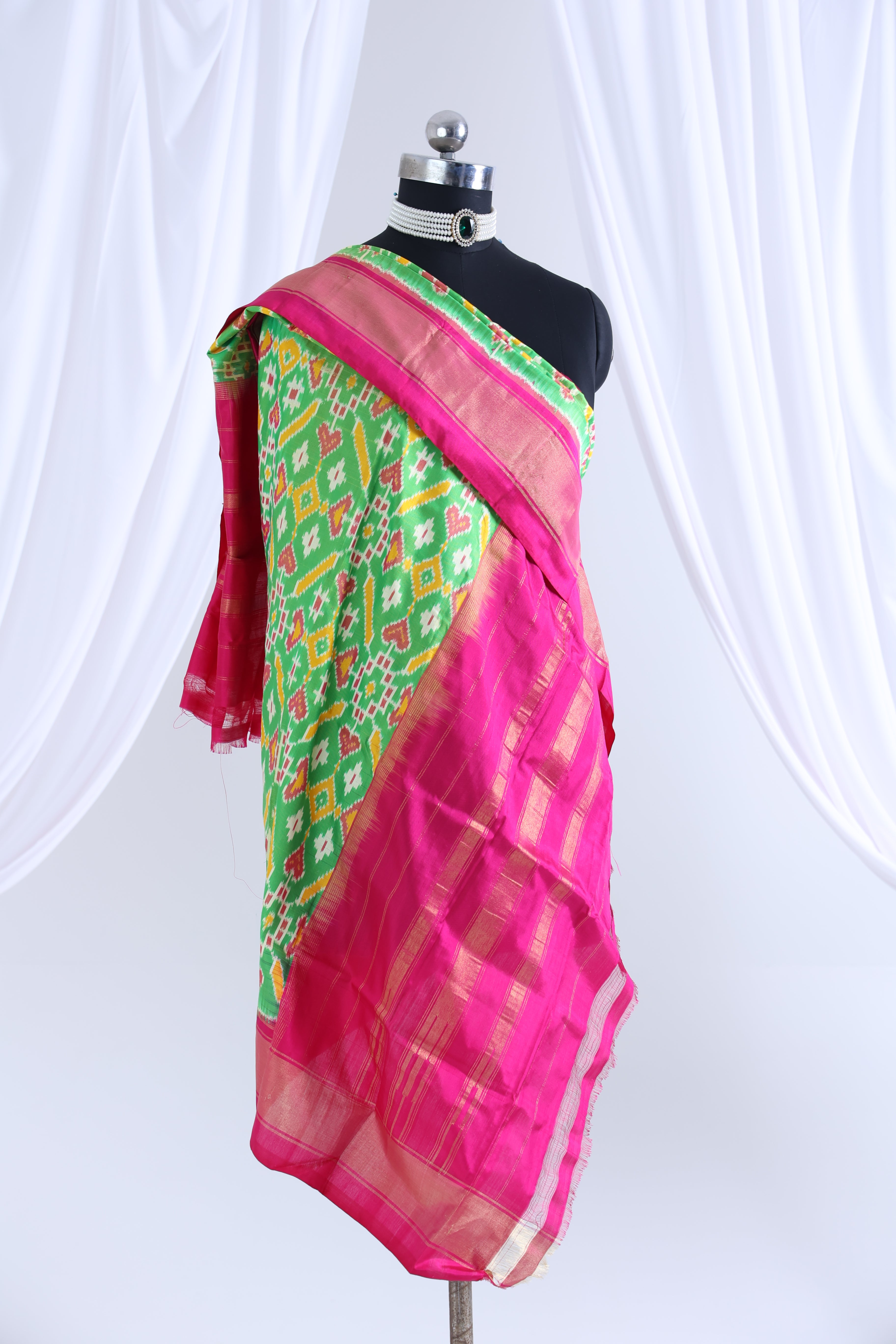 Parrot green with pink colour ikkat dupatta