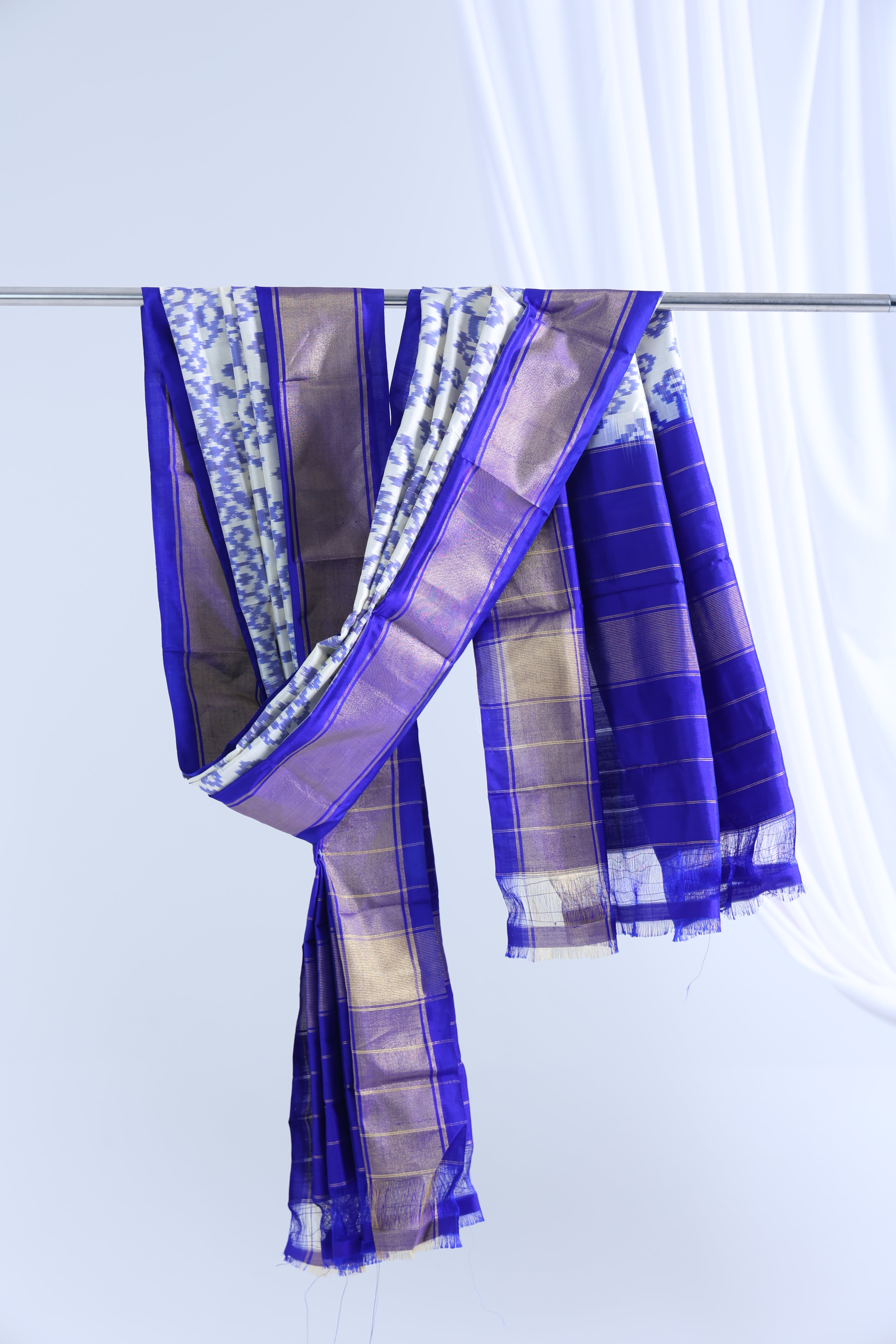 White with royal blue colour ikkat dupatta