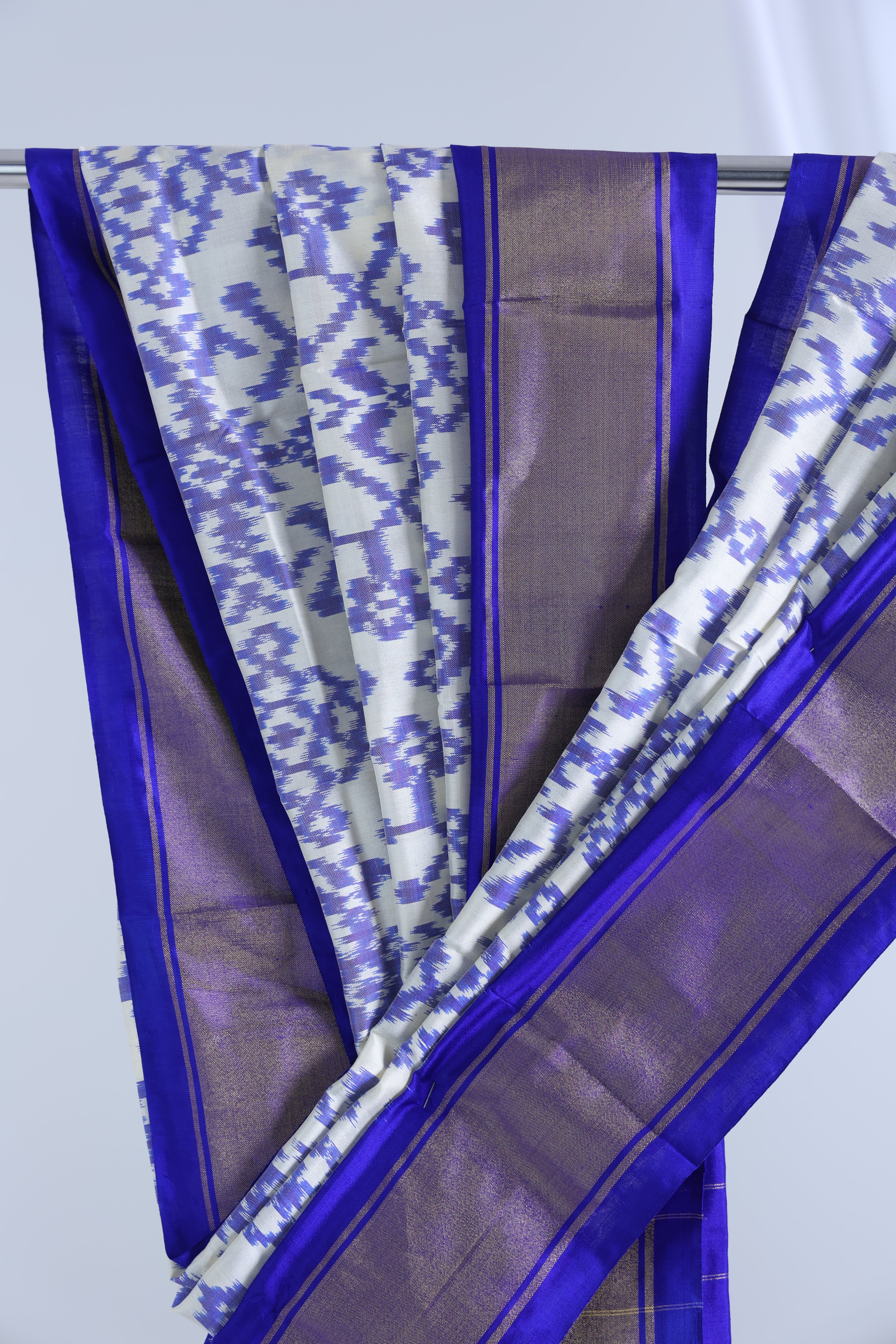 White with royal blue colour ikkat dupatta