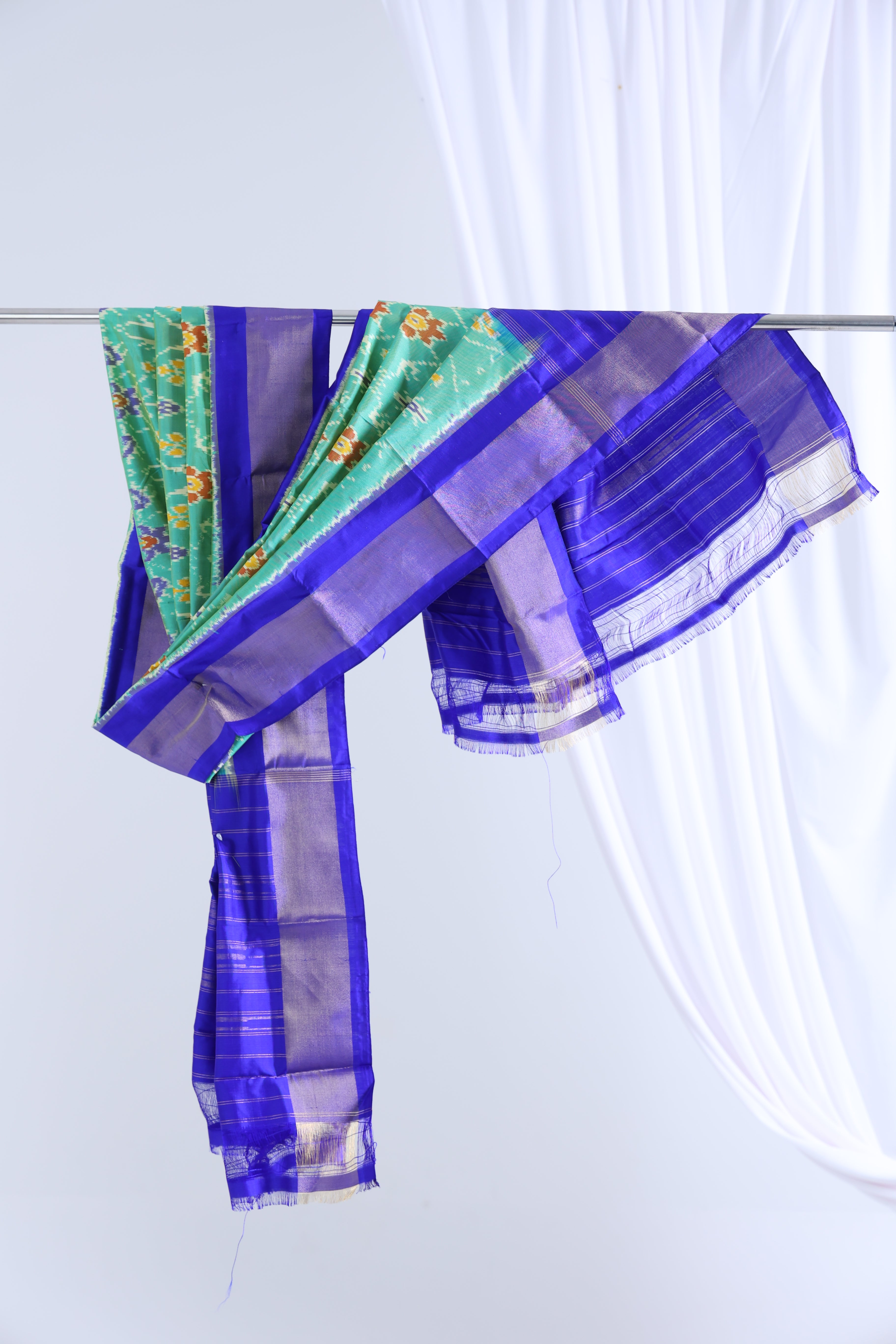 Mint green with royal blue colour ikkat dupatta