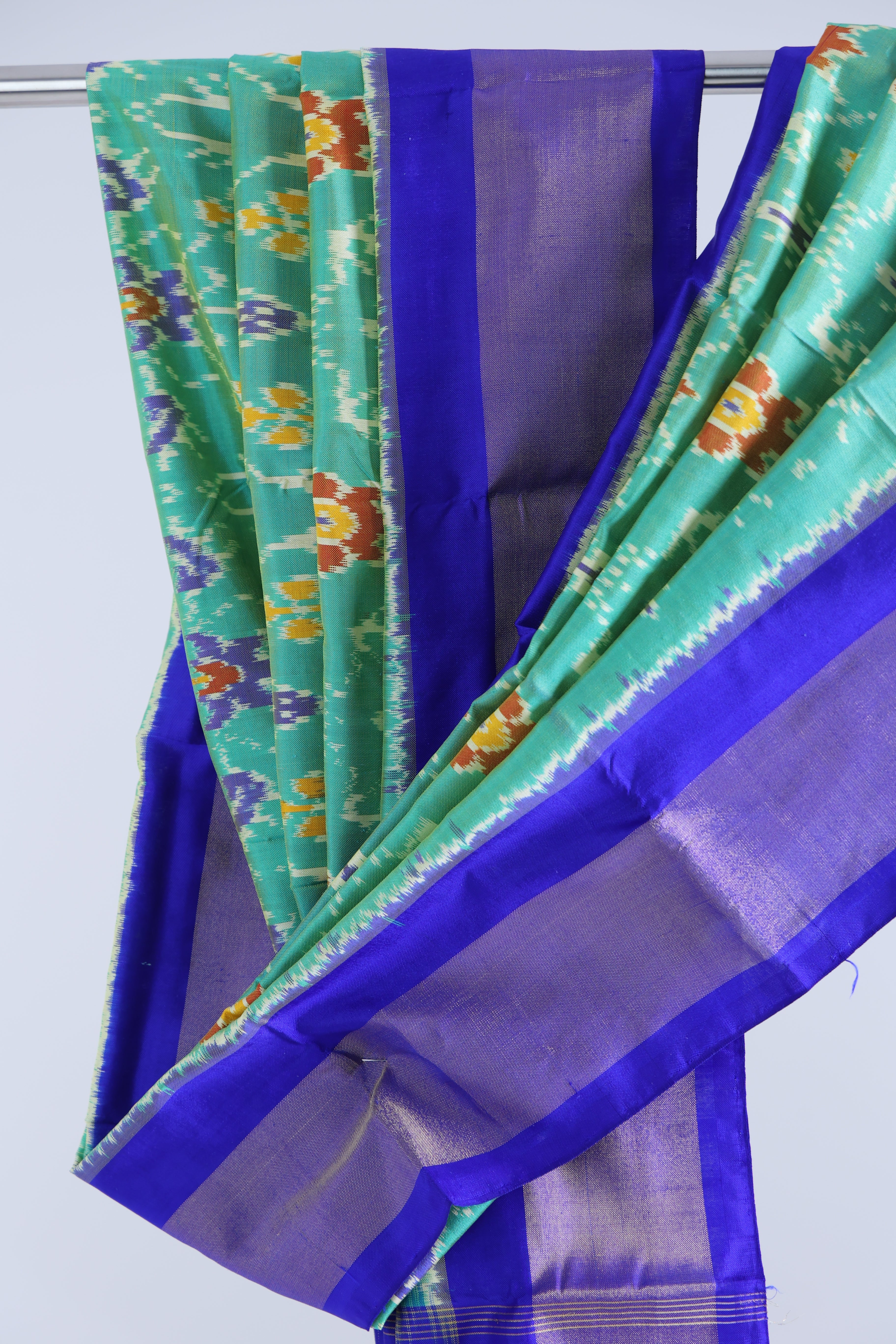 Mint green with royal blue colour ikkat dupatta