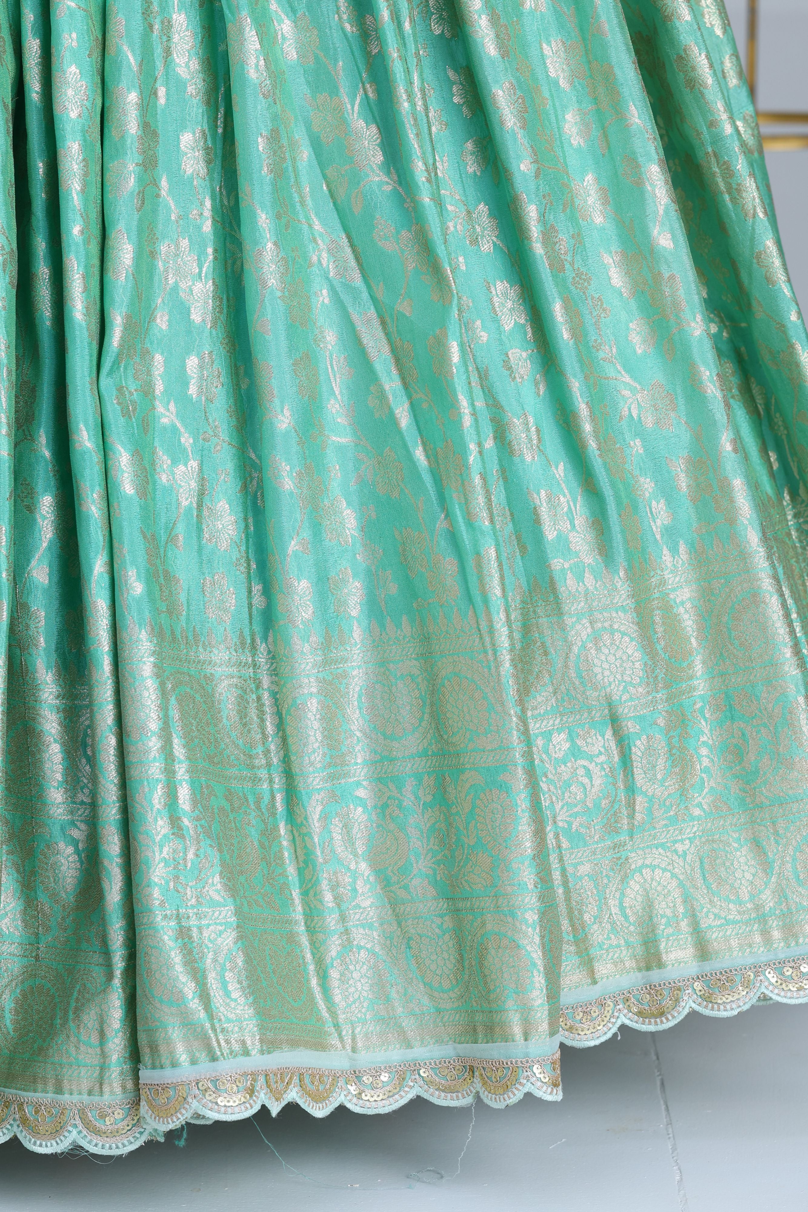 Mint green Banarasi fabric