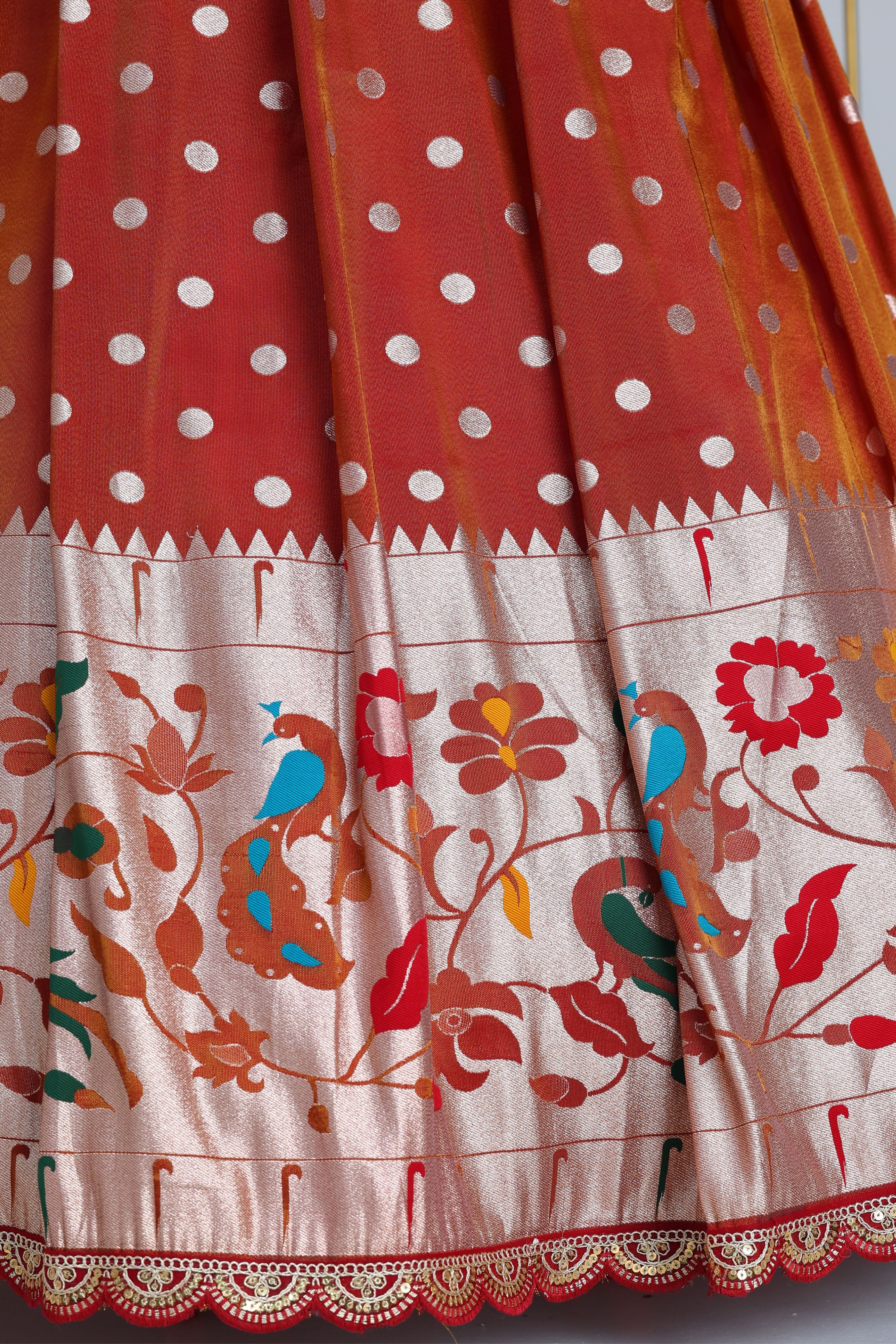 Rustish orange banarasi fabric
