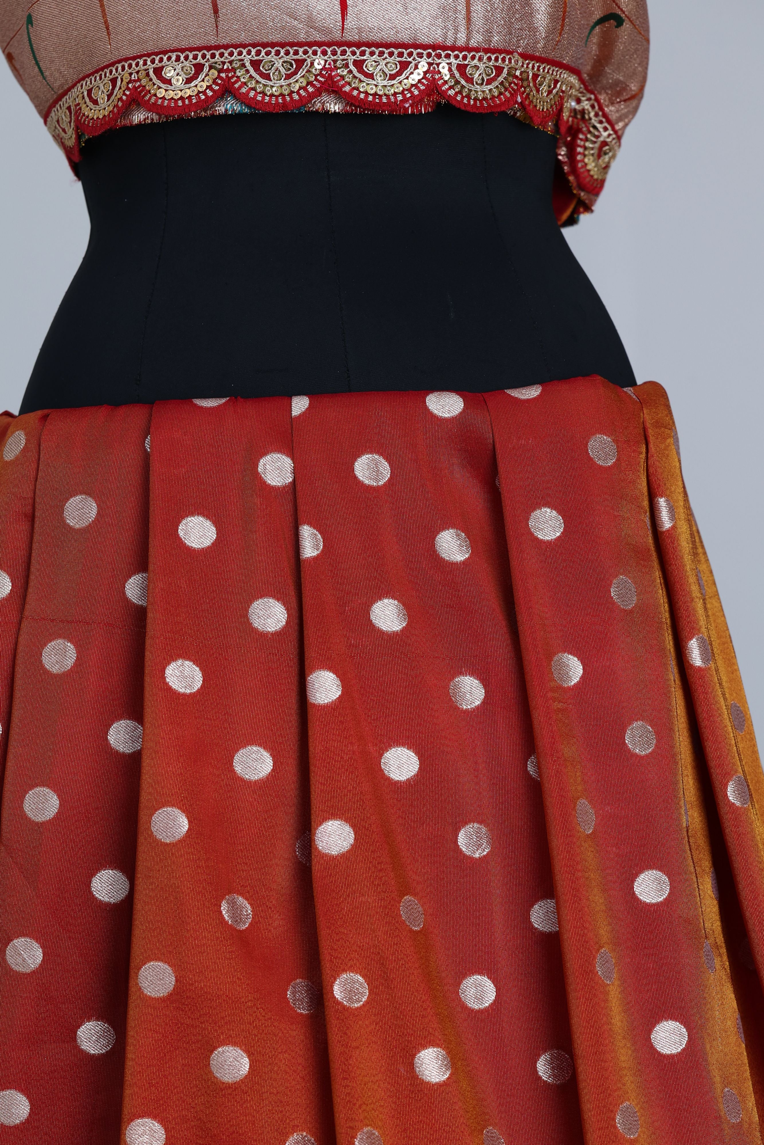 Rustish orange banarasi fabric