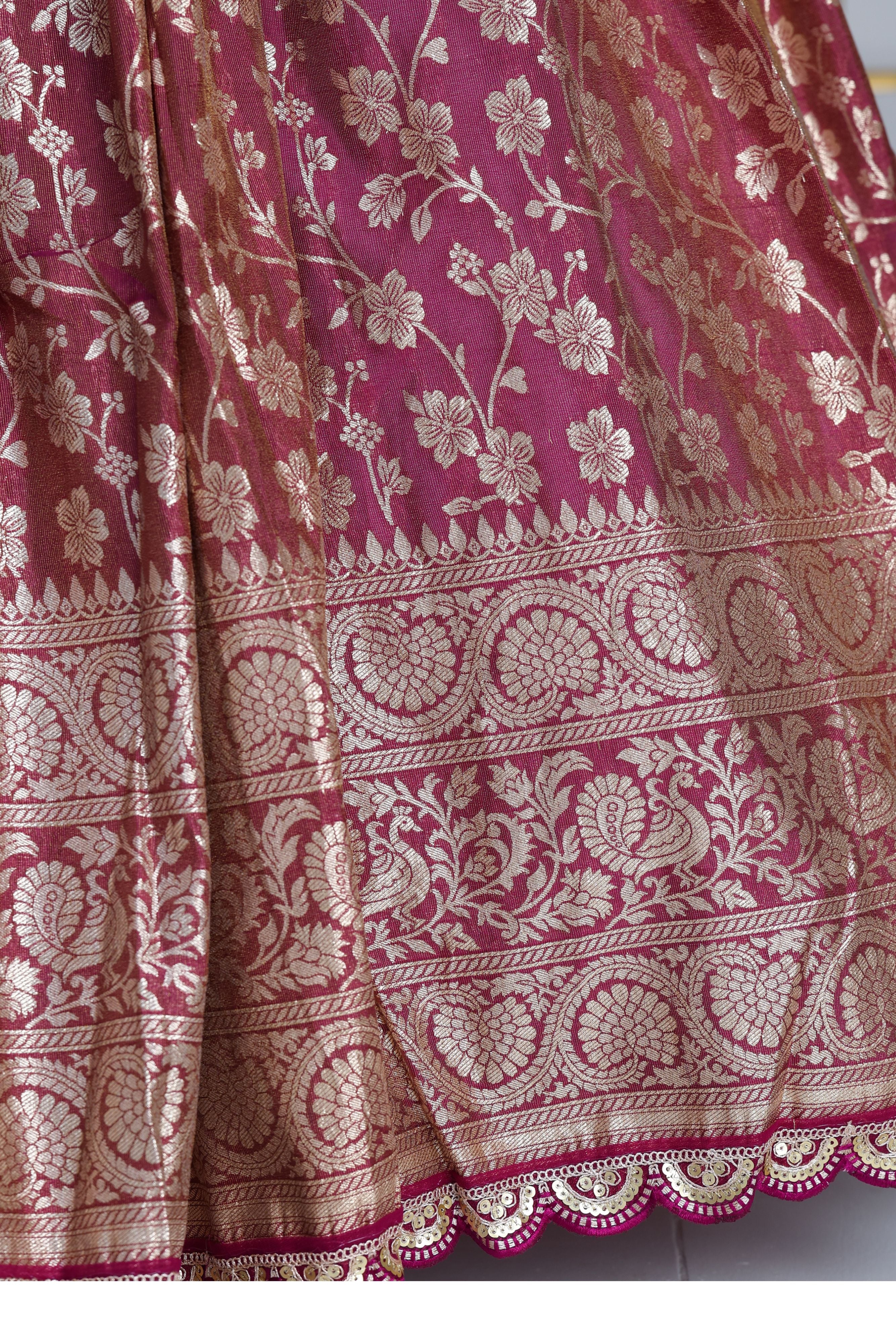 Reddish-purple Banarasi fabric
